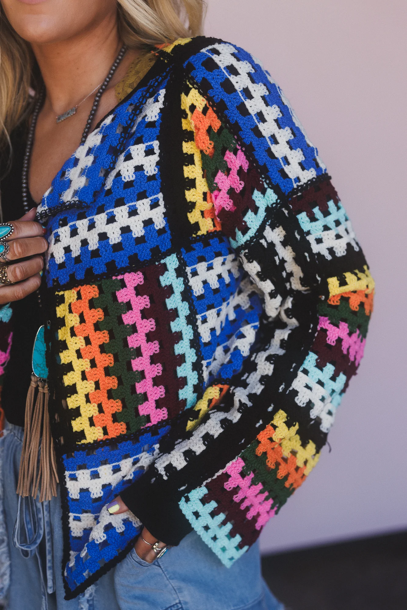 Colorwaves Crochet Cardigan - Navy - Image 3
