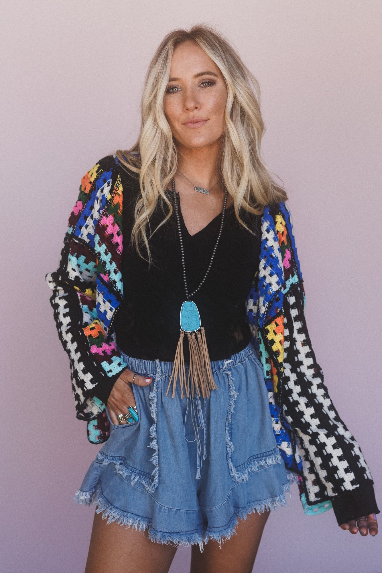 Colorwaves Crochet Cardigan - Navy - Image 4