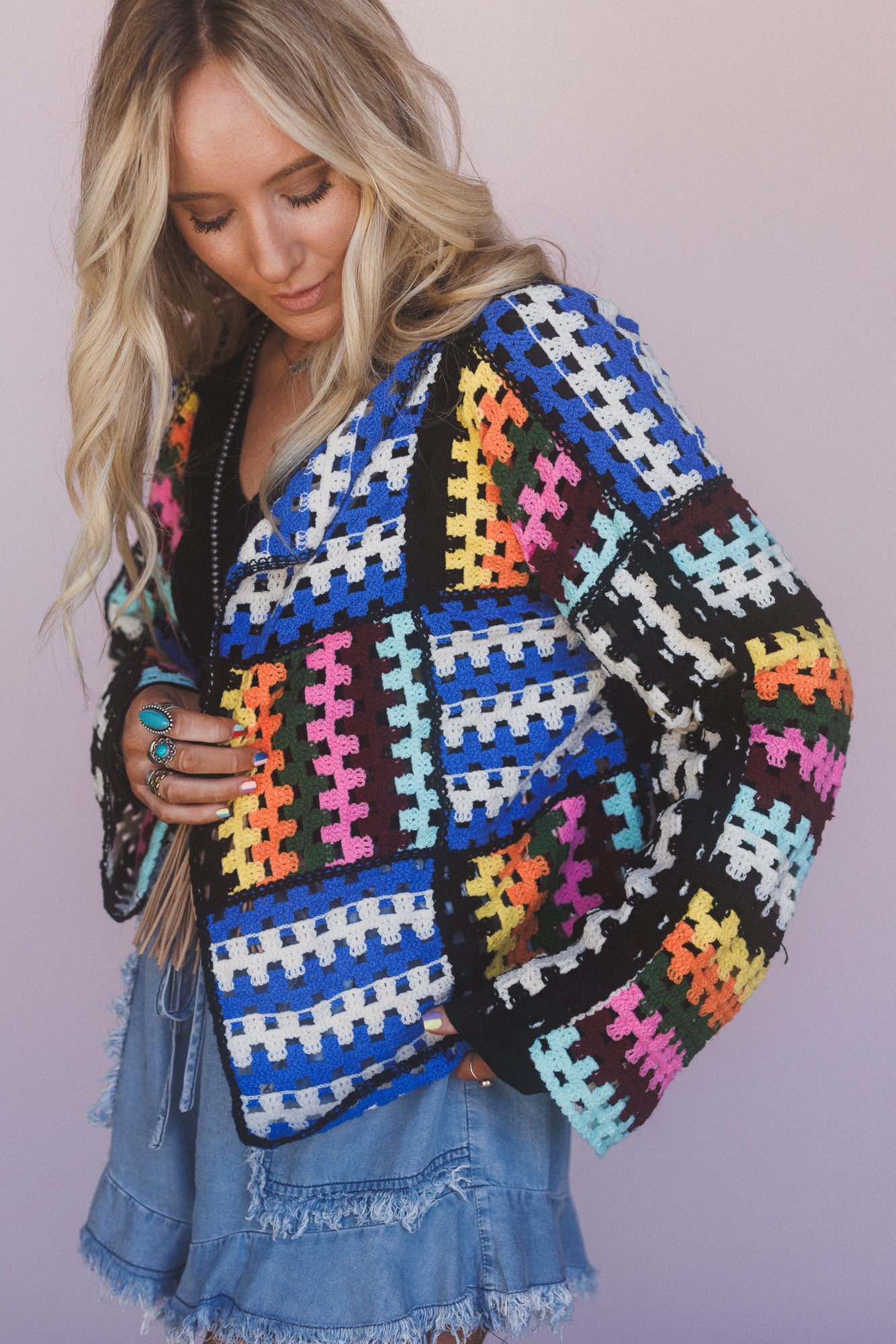 Colorwaves Crochet Cardigan - Navy - Image 5
