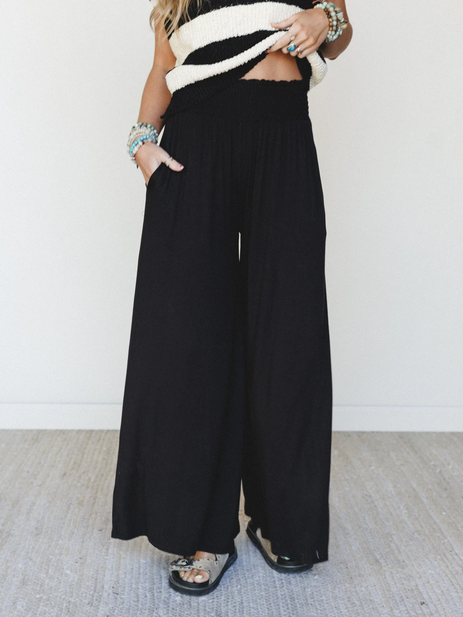 Comfort Above Wide Leg Pants - Black - Image 4