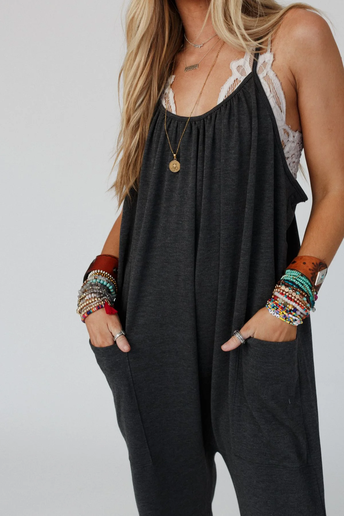 The Nest Comfort Zone Pocketed Jumpsuit - Charcoal - Image 3