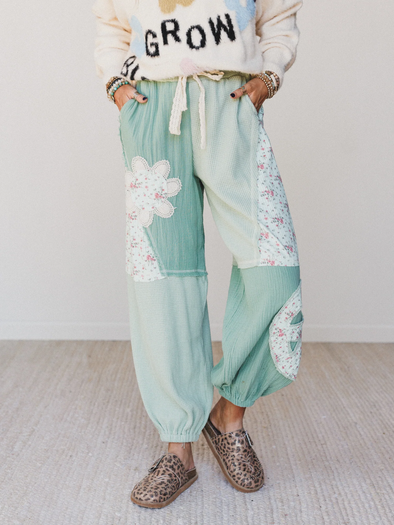 Cool Girl Patch Work Pants - Mint Green - Image 2