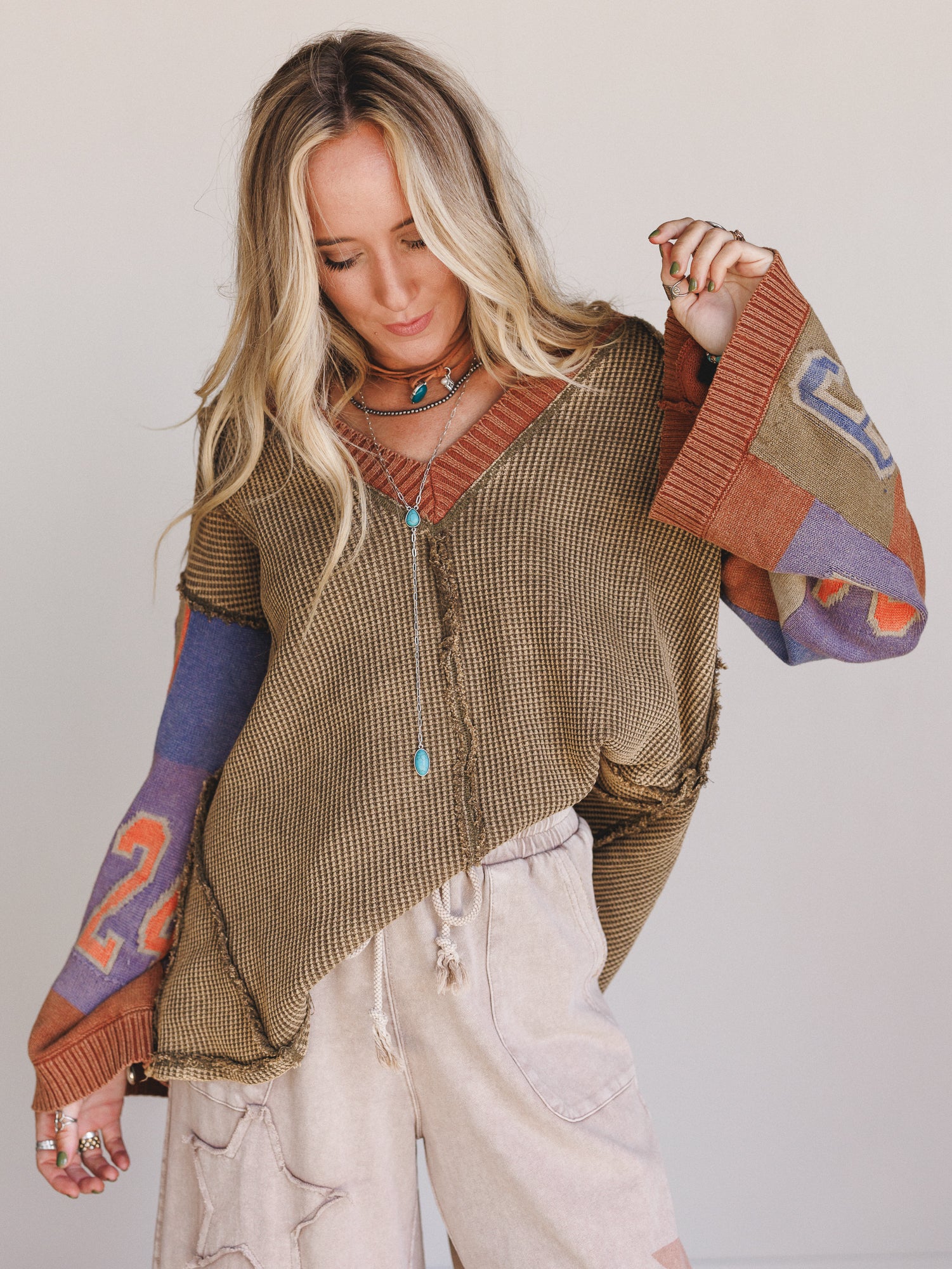Cool Tempo V Neck Top - Brown - Image 3