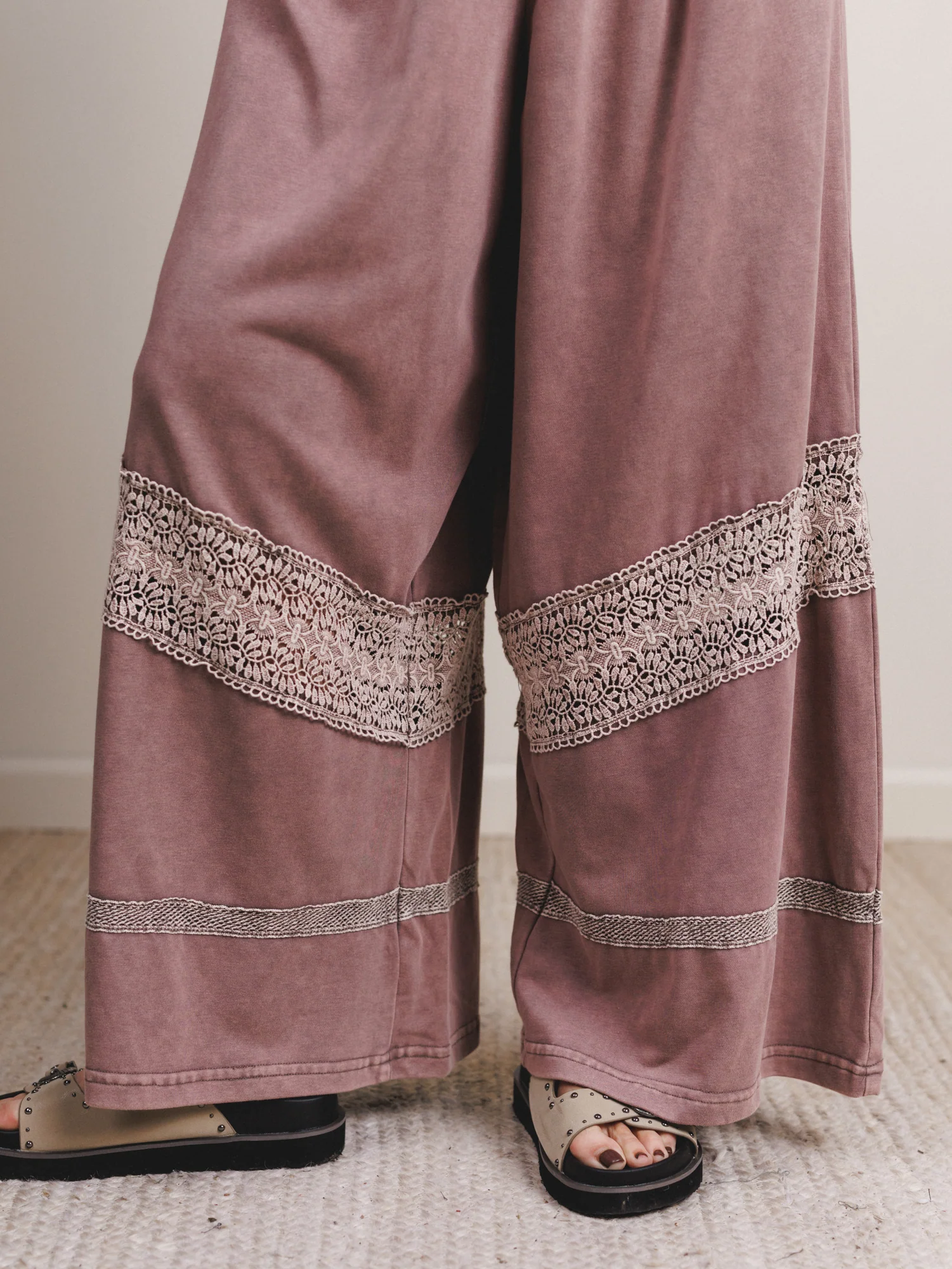 Country Sunshine Crochet Wide Leg Jumpsuit - Red Bean - Image 3