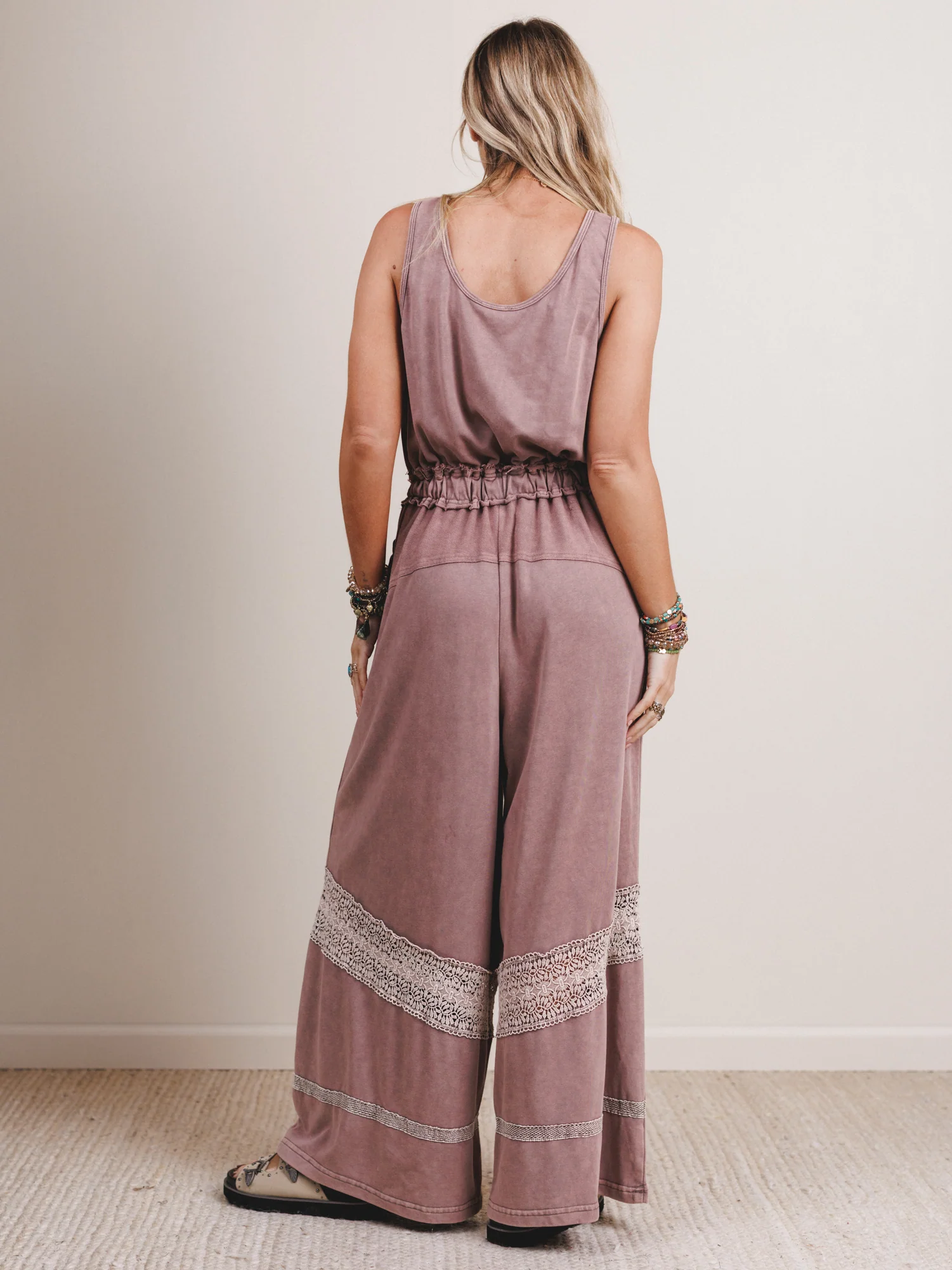 Country Sunshine Crochet Wide Leg Jumpsuit - Red Bean - Image 4