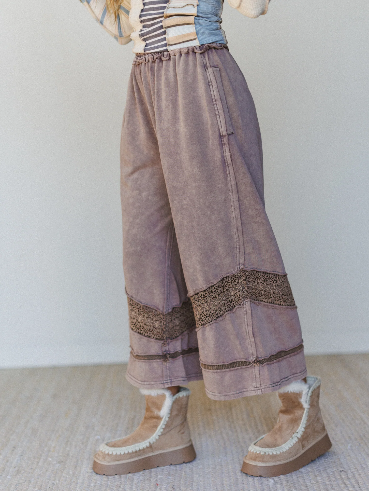 Country Sunshine Crochet Wide Leg Pant - Mocha - Image 2
