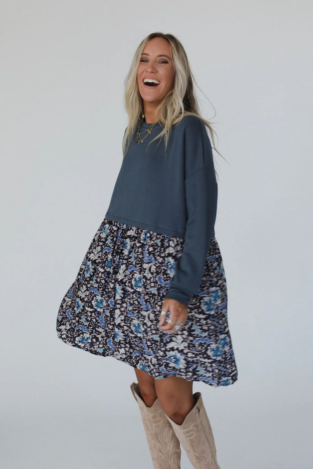 Cozy Blooms Contrast Dress - Navy Multi - Image 3