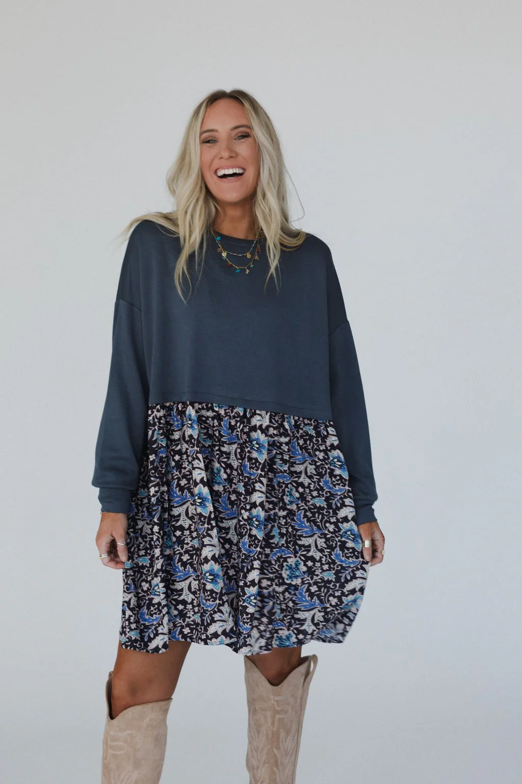 Cozy Blooms Contrast Dress - Navy Multi - Image 5