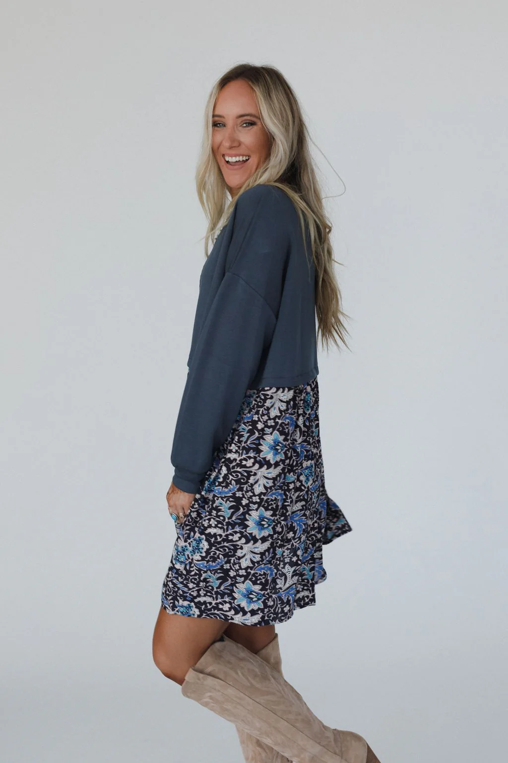 Cozy Blooms Contrast Dress - Navy Multi - Image 6