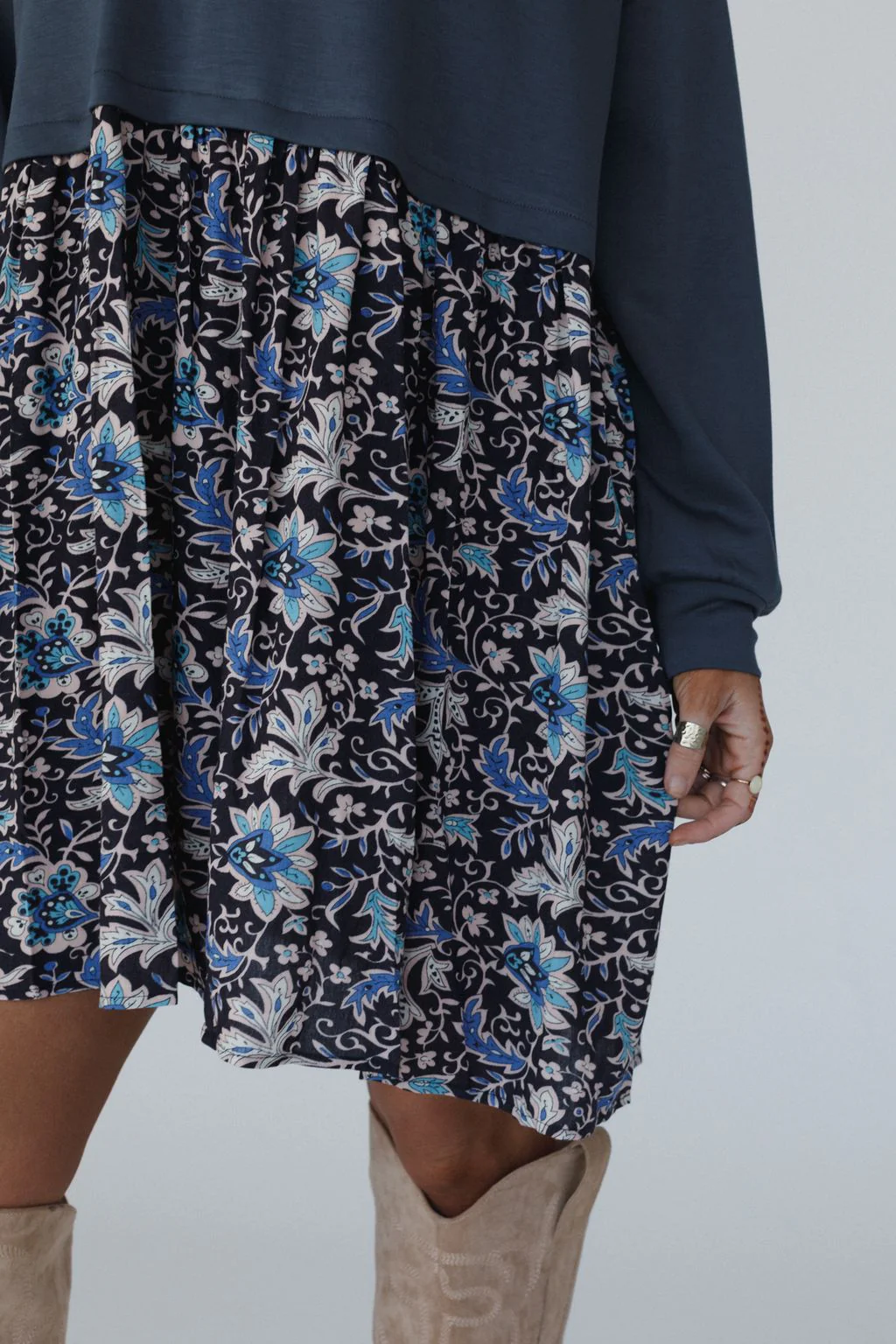 Cozy Blooms Contrast Dress - Navy Multi - Image 7