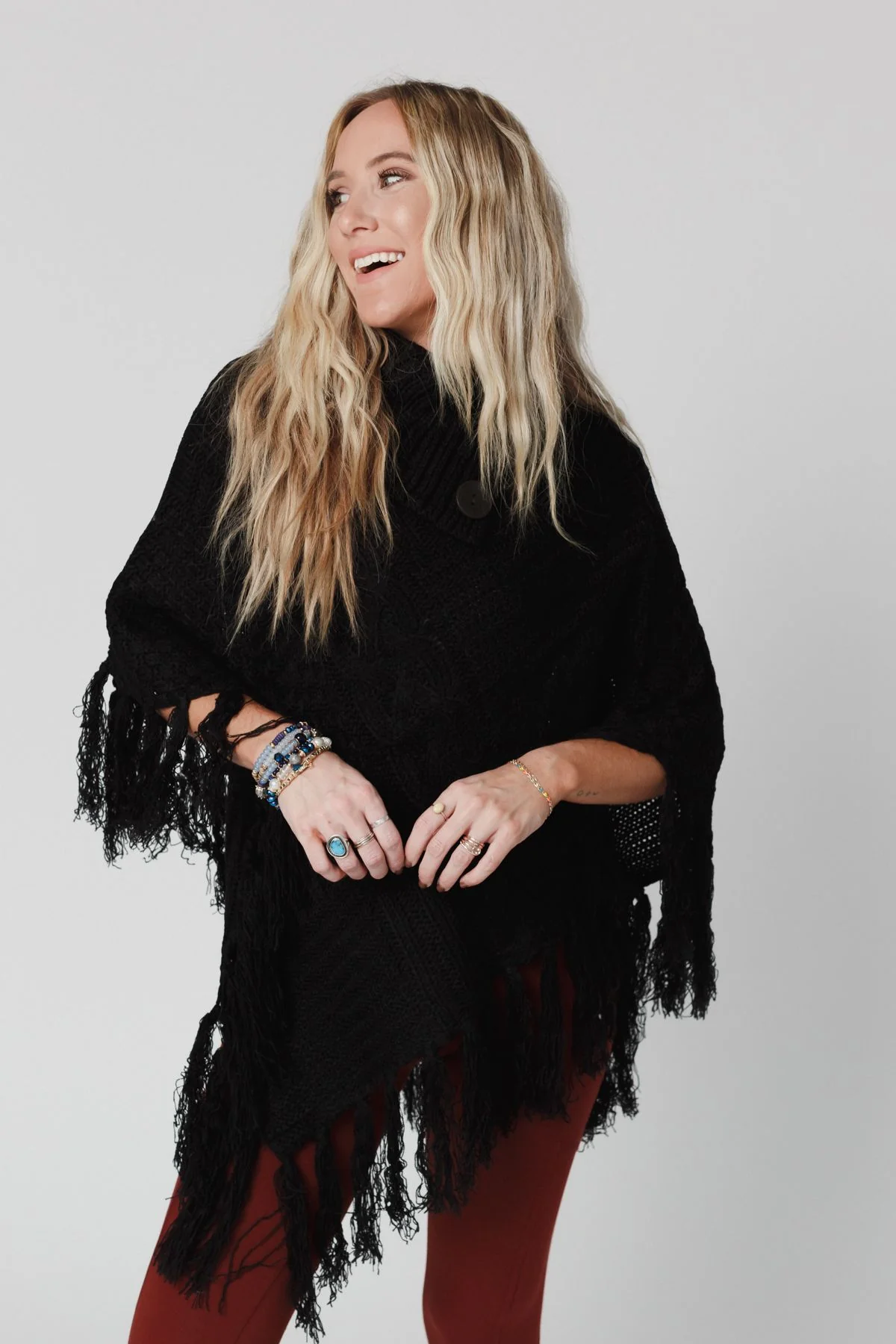 Cozy Cabin Turtleneck Poncho - Black - Image 4