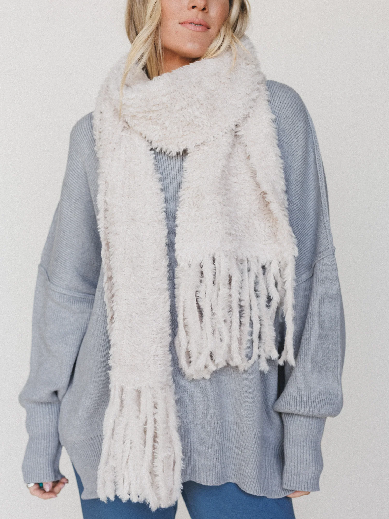 Cozy In The Cold Scarf - Ecru - Image 2