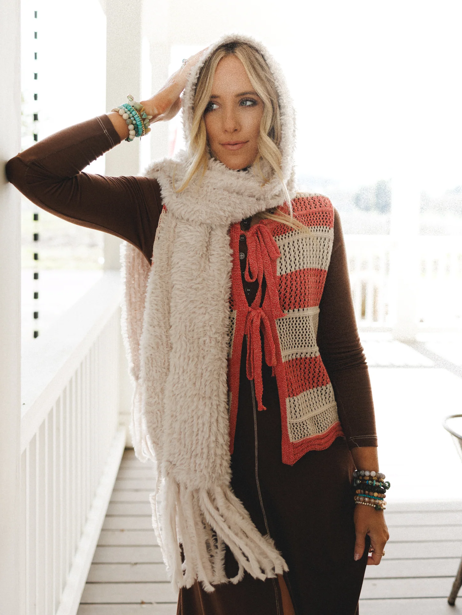Cozy In The Cold Scarf - Ecru - Image 4