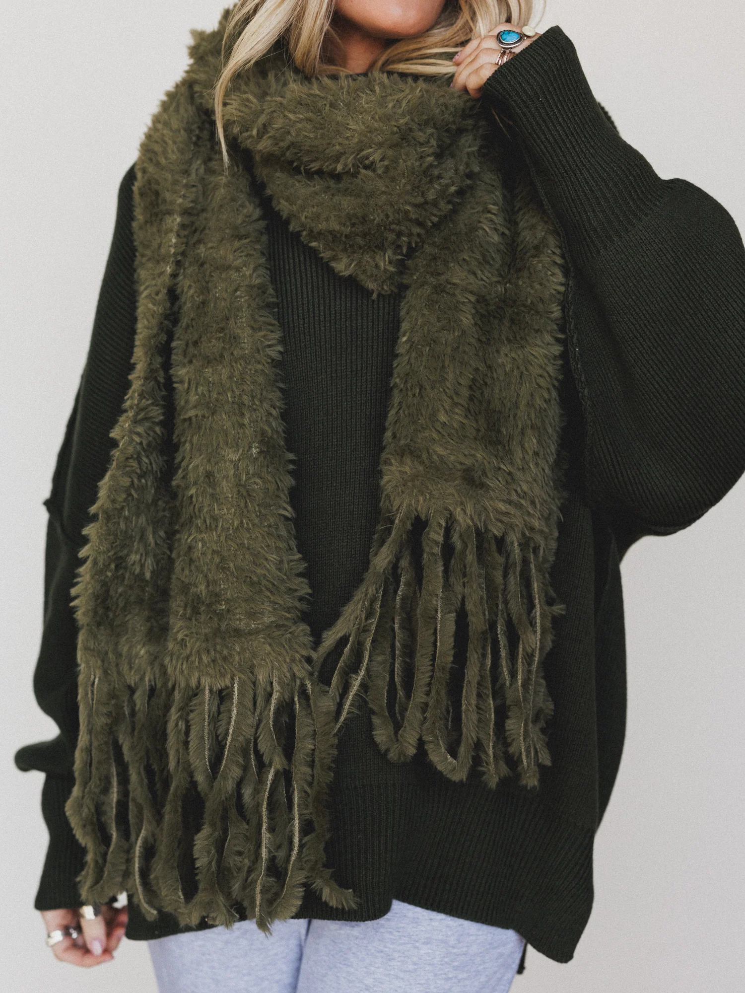 Cozy In The Cold Scarf - Olive - Image 2