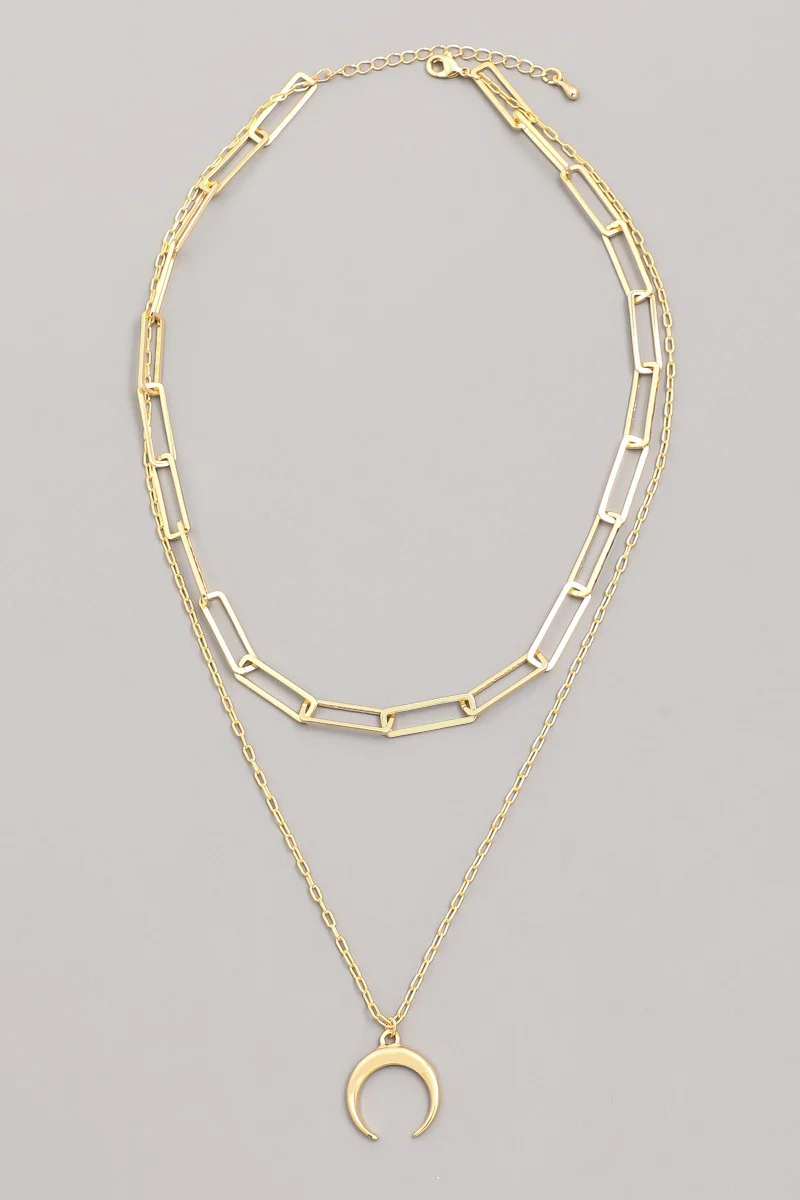 Crescent Layered Chain Necklace - Gold - Image 2