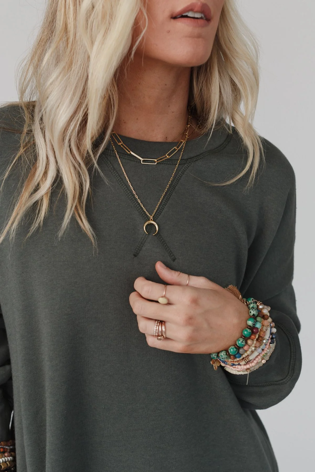Crescent Layered Chain Necklace - Gold - Image 4