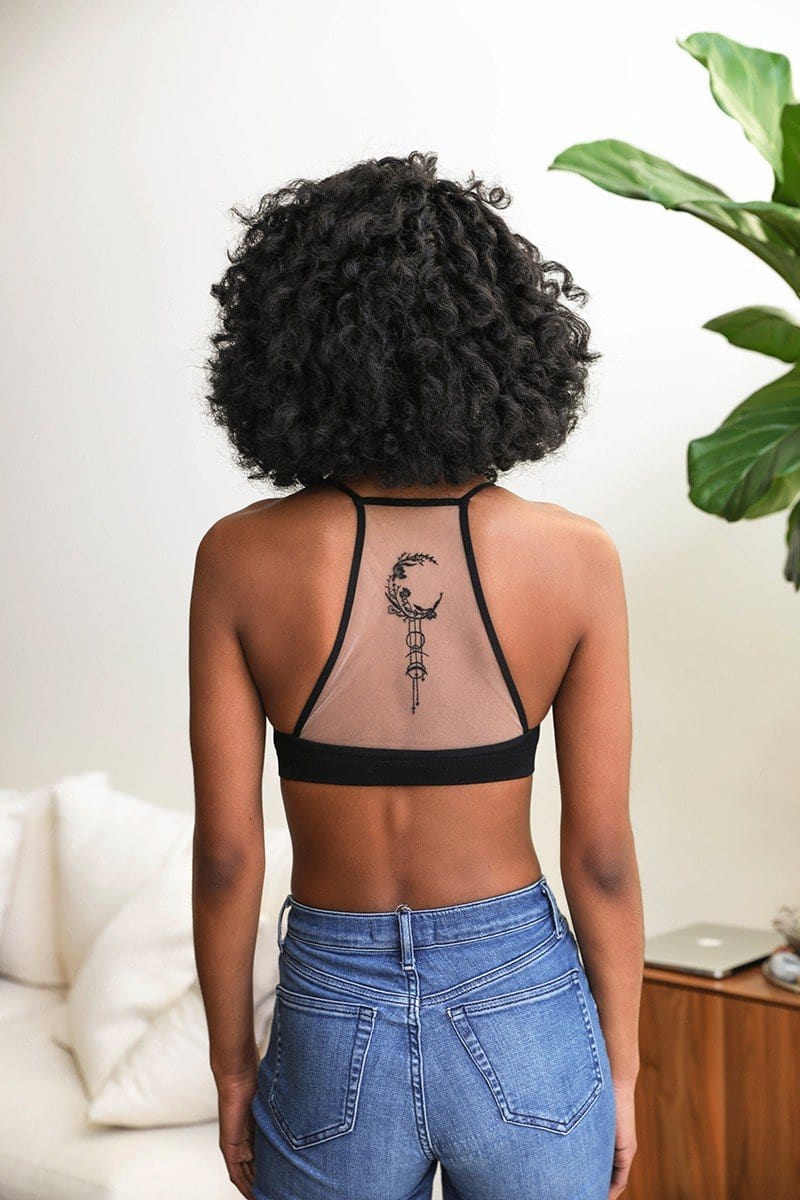 Crescent Moon Tattoo Bralette - Black - Image 2