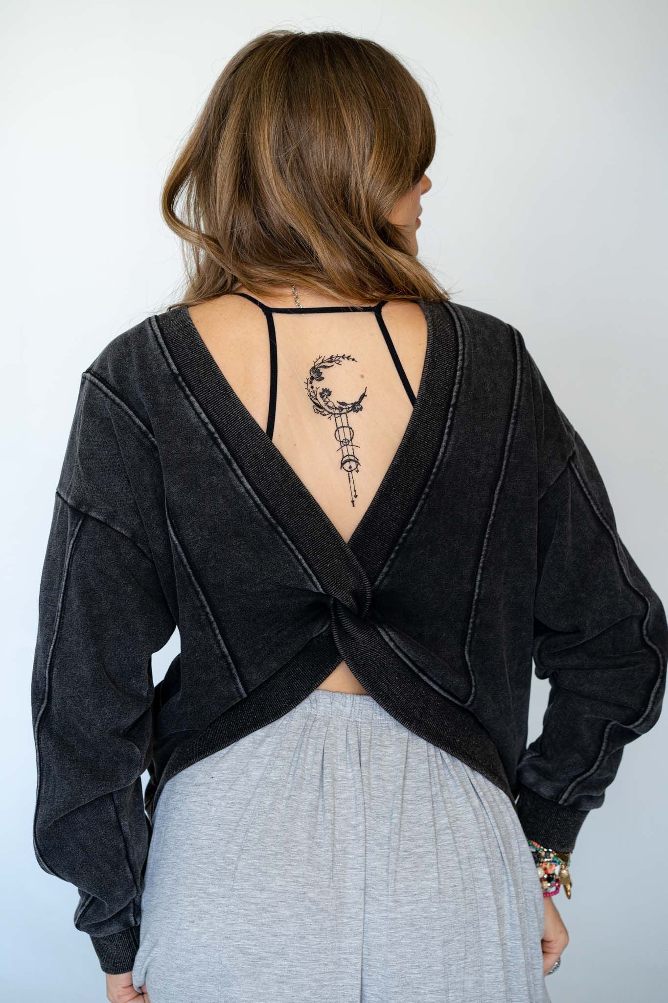 Crescent Moon Tattoo Bralette - Black - Image 5