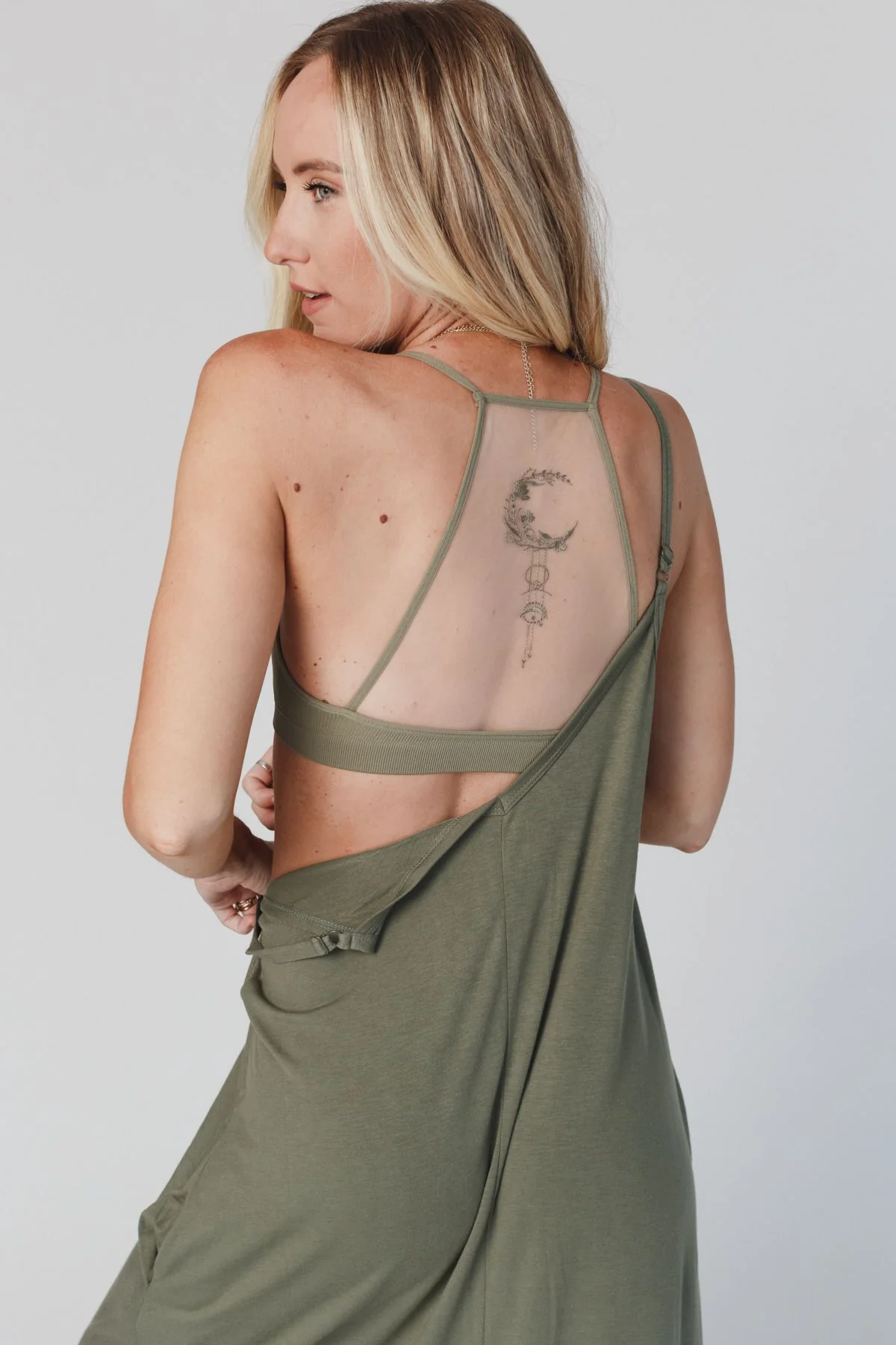 Crescent Moon Tattoo Bralette - Olive - Image 3