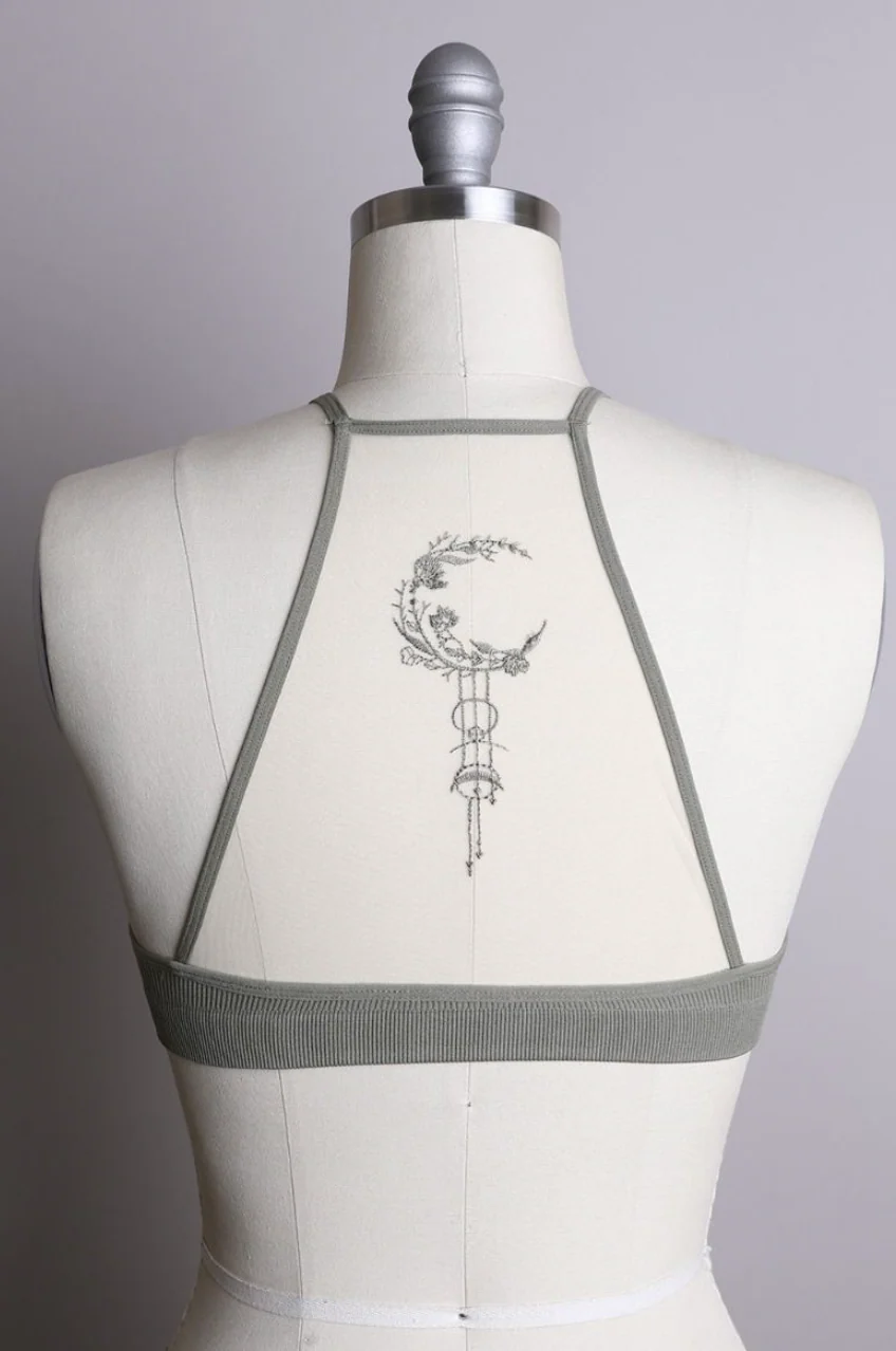 Crescent Moon Tattoo Bralette - Olive - Image 5