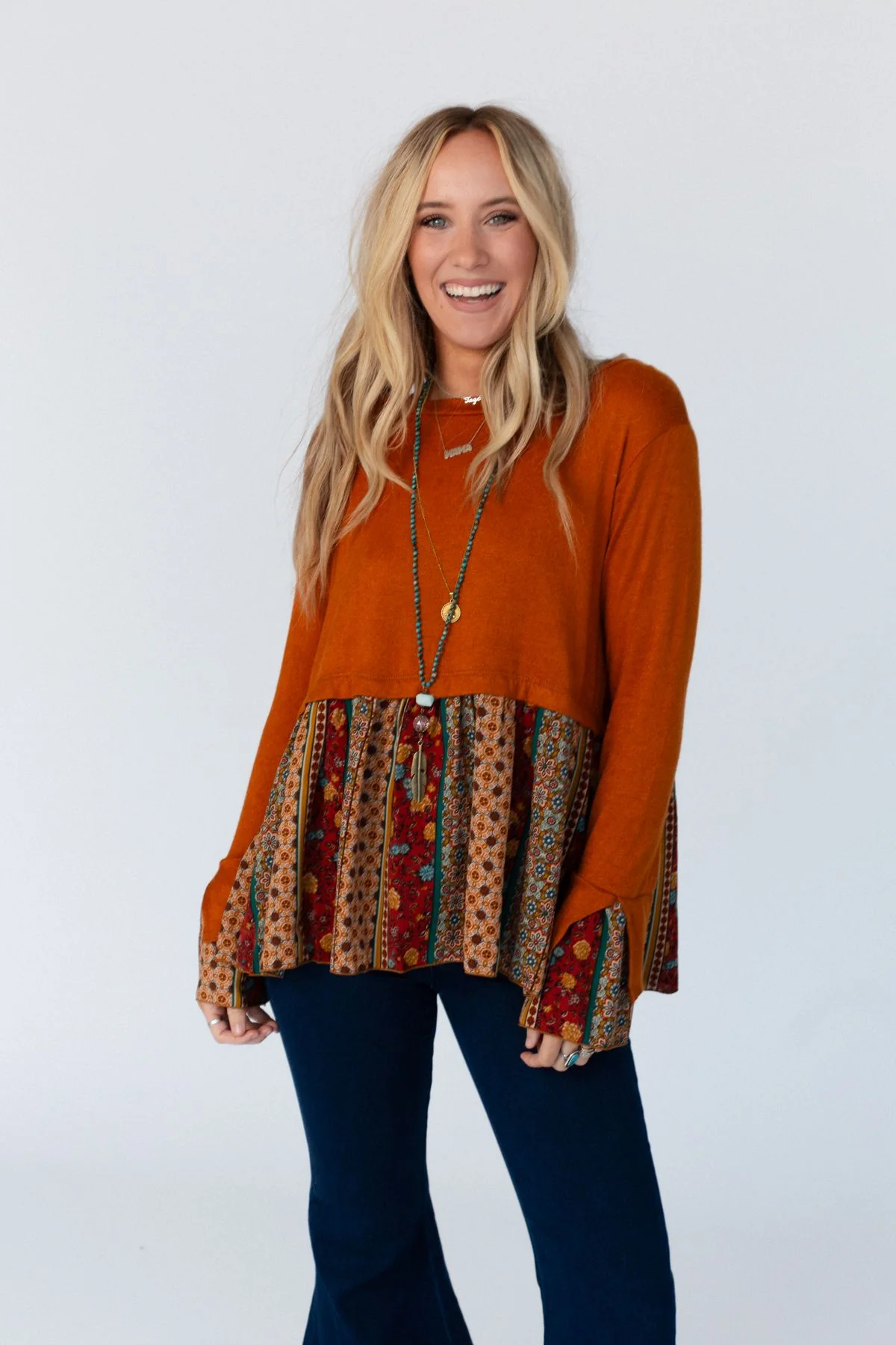 Crisp Sunny Day Bell Sleeve Top - Rust - Image 2