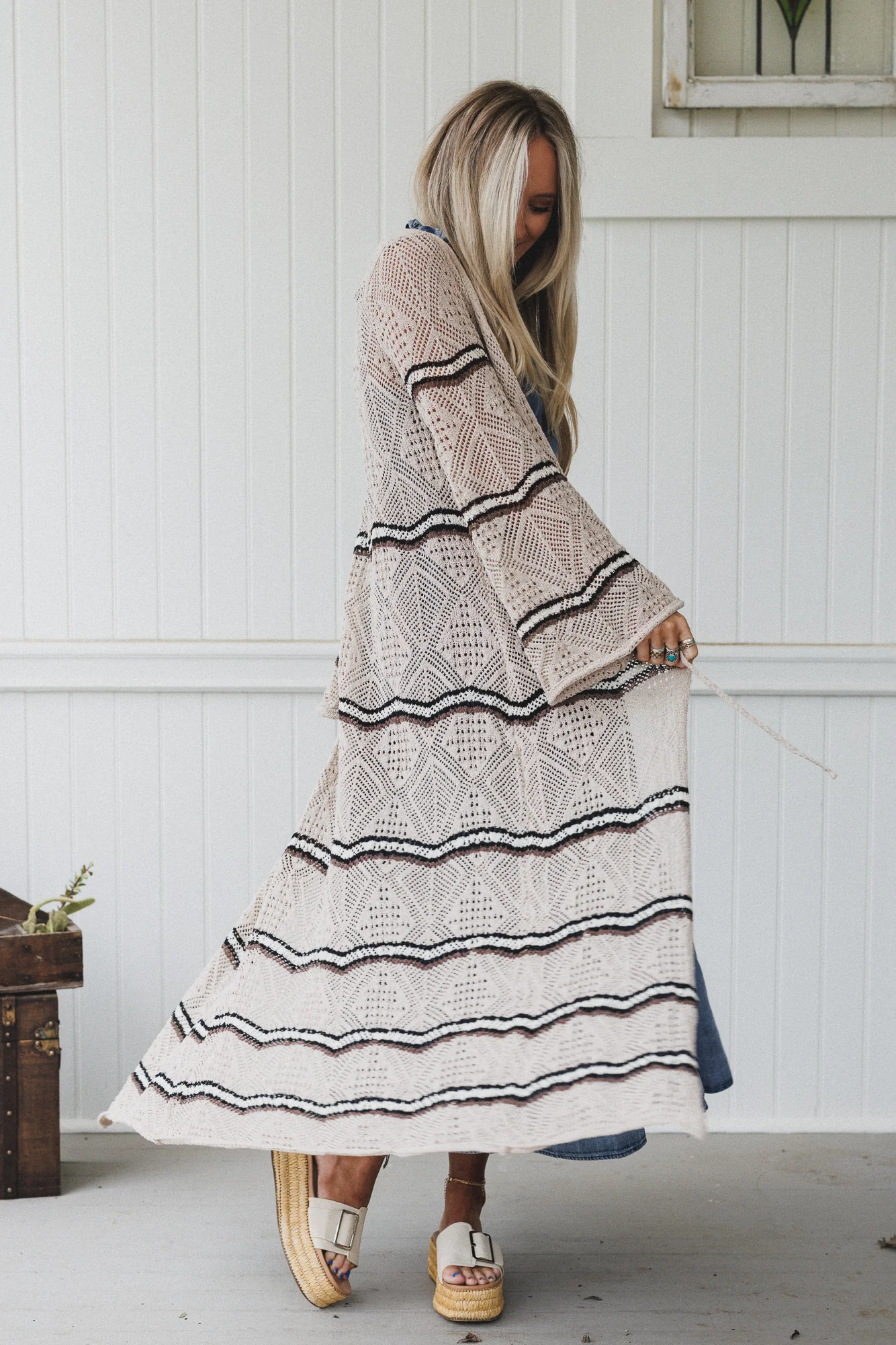 Crochet Breeze Cardigan Duster - Oatmeal - Image 2