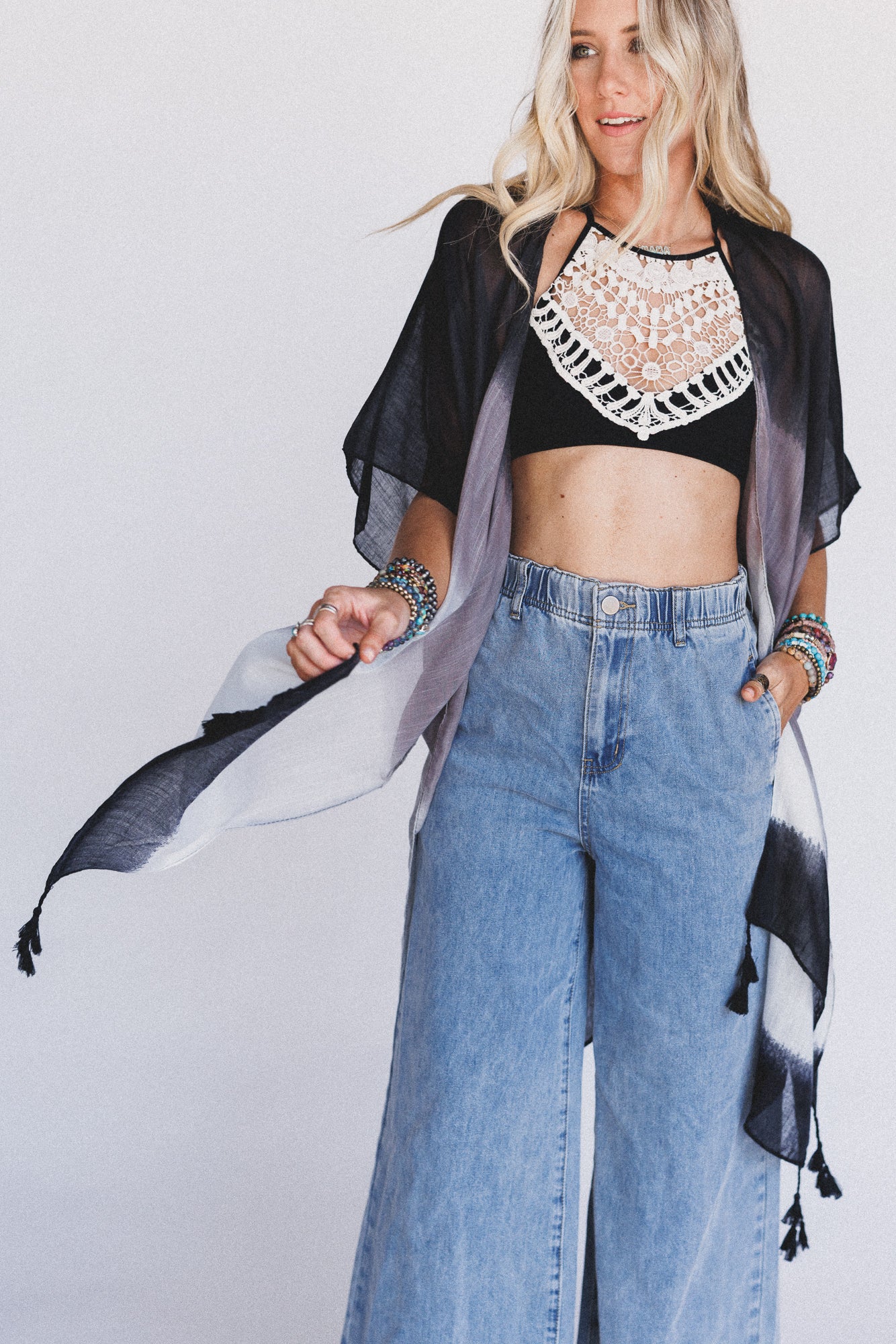 Crochet High Neck Bralette - Black - Image 3