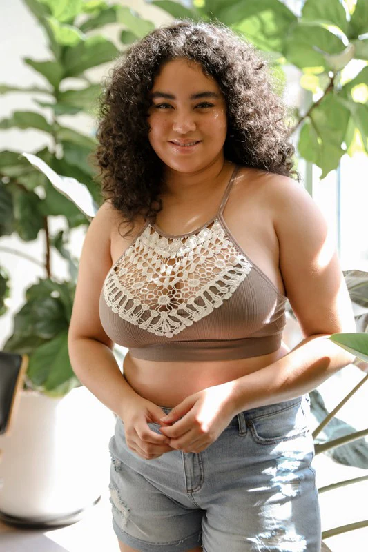 Crochet High Neck Bralette - Mocha - Image 3