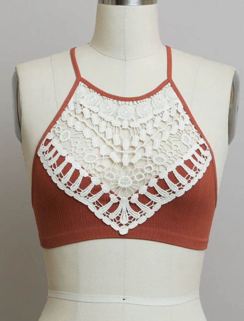 Crochet High Neck Bralette - Rust - Image 5