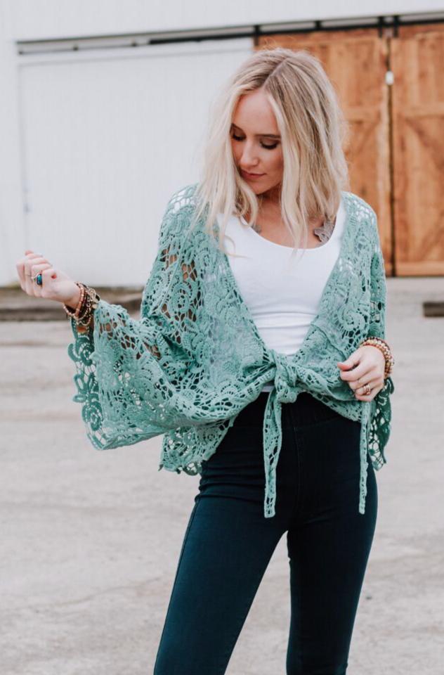 Crochet Petal Kimono Wrap - Mint - Image 2