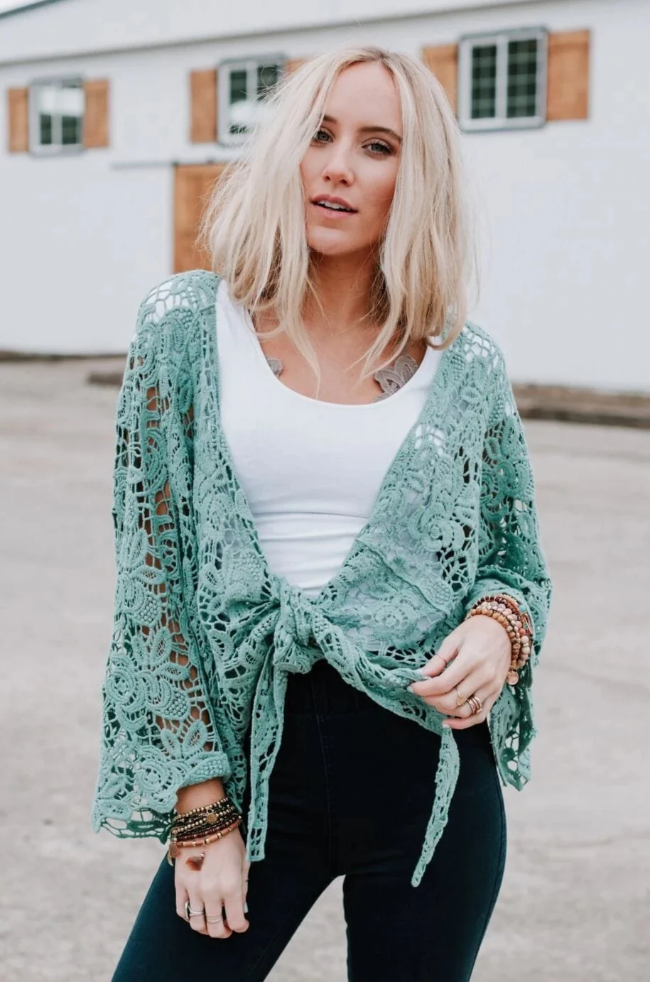 Crochet Petal Kimono Wrap - Mint - Image 3