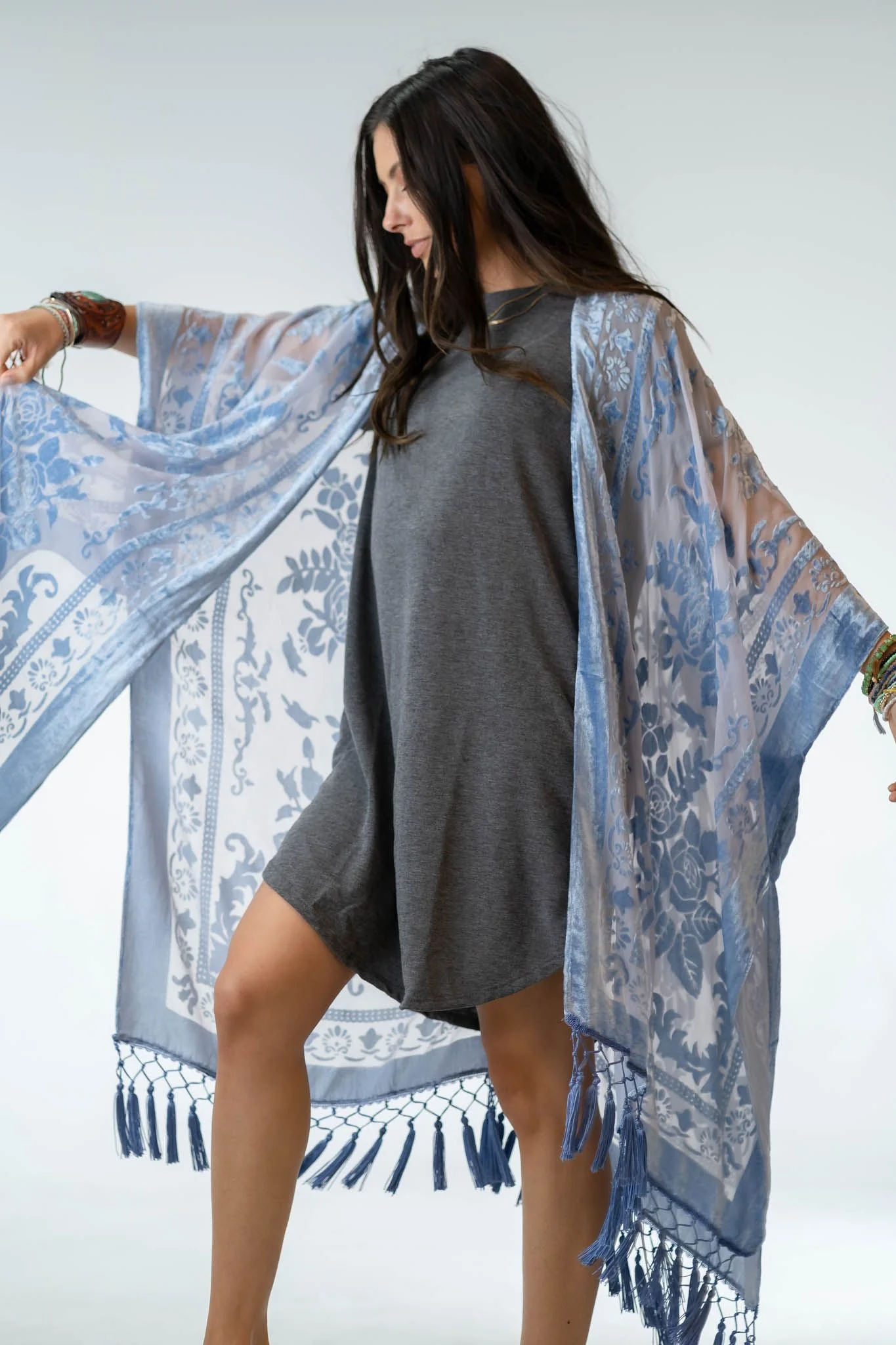 Crushin' On You Velvet Kimono - Light Blue - Image 3