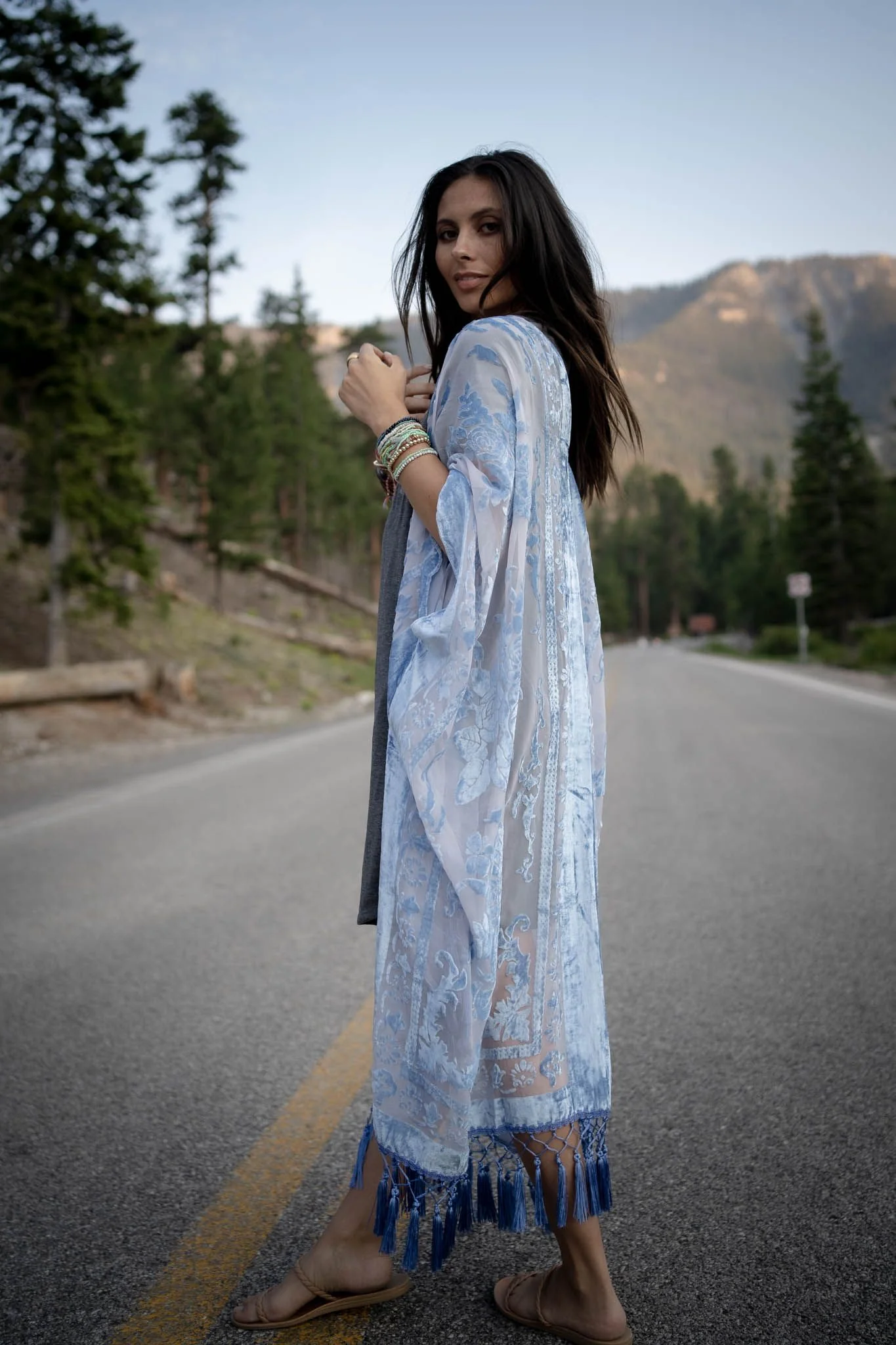 Crushin' On You Velvet Kimono - Light Blue - Image 5