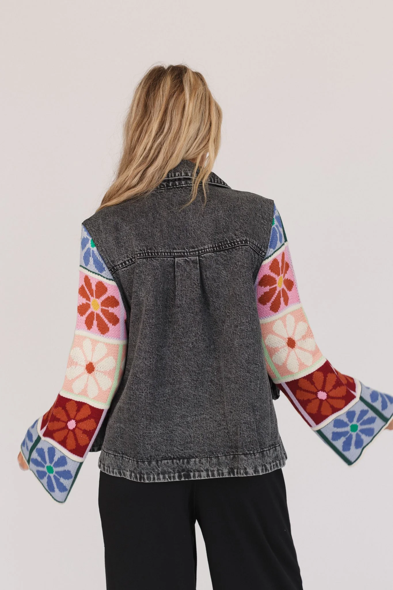 Dahlia Sweater Denim Jacket - Black Denim - Image 3