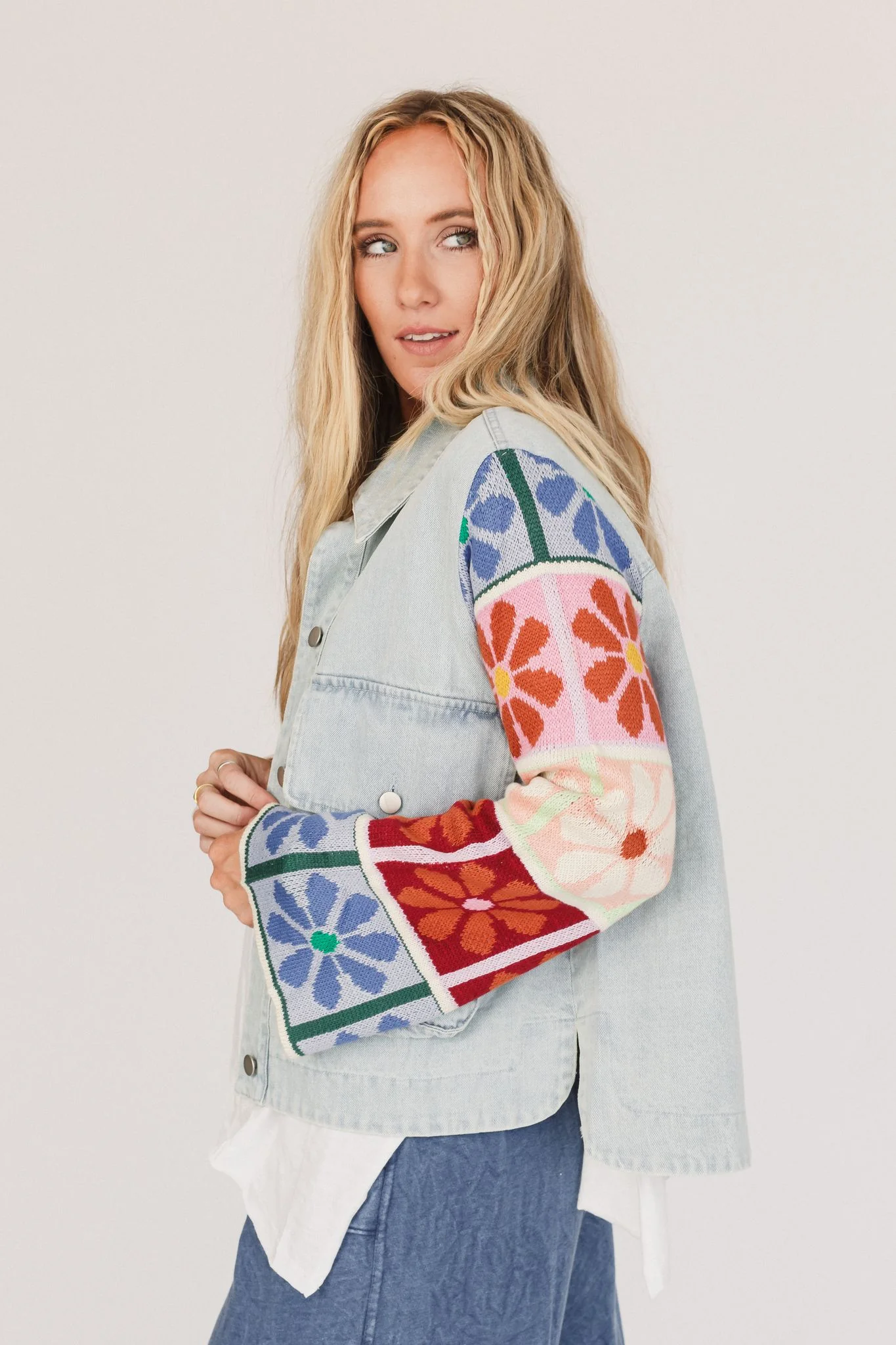 Dahlia Sweater Denim Jacket - Light Denim - Image 6