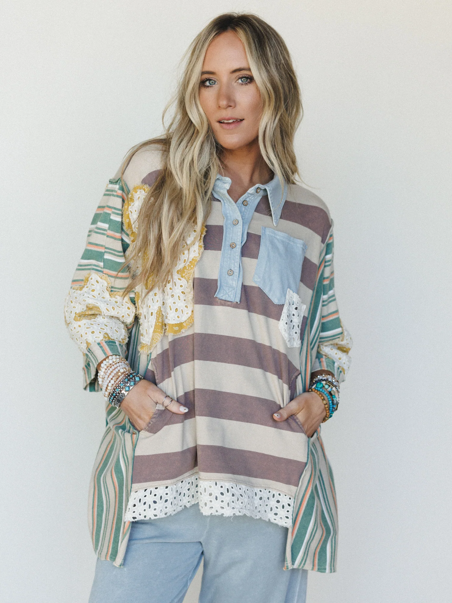 Daisy Darling Collared Top - Taupe Green - Image 5