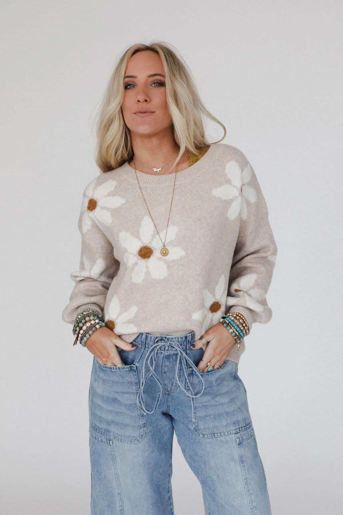 Daisy Path Sweater - Beige - Image 3