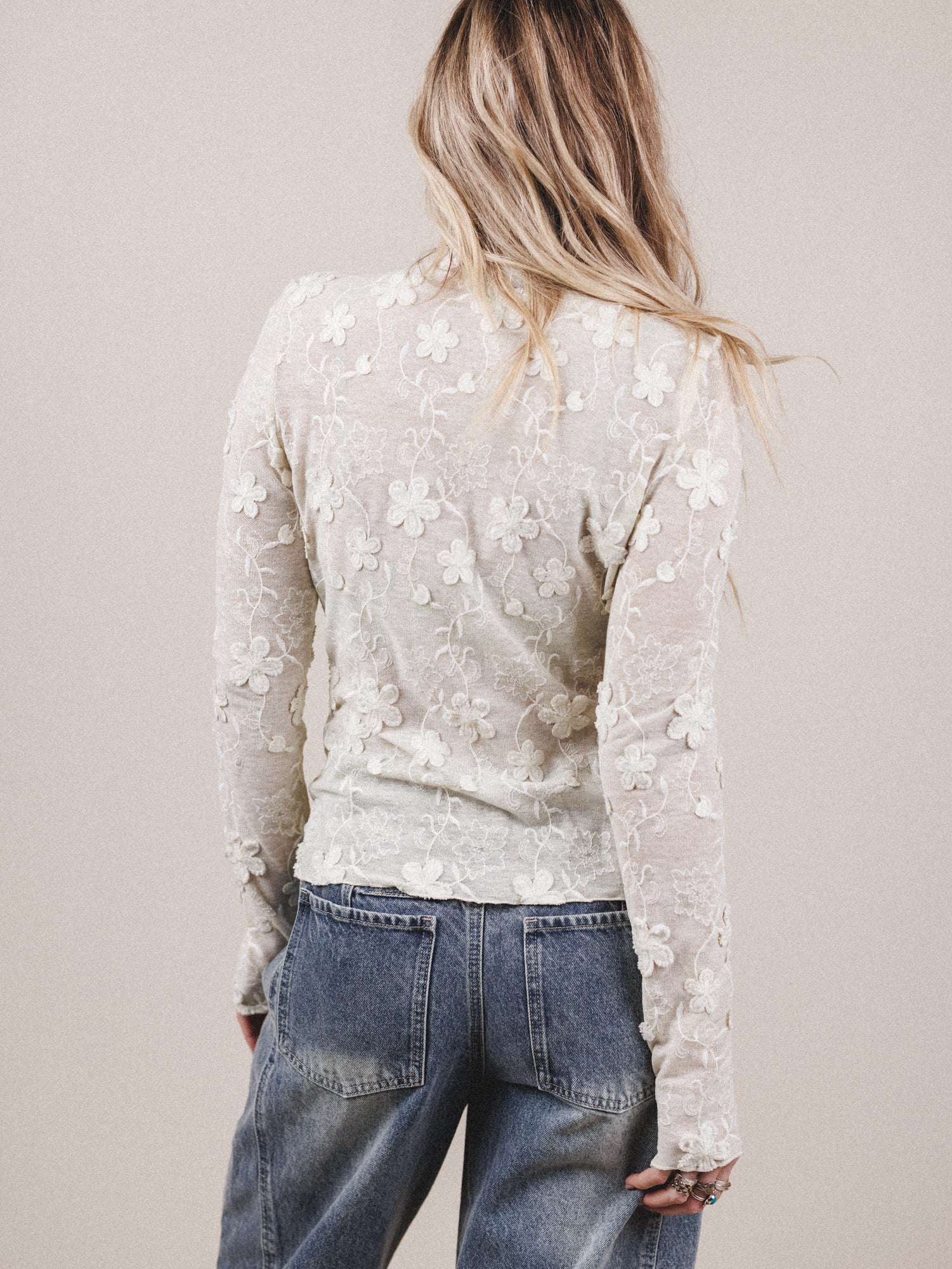 Daisy Veil Mesh Top  - Ivory - Image 6
