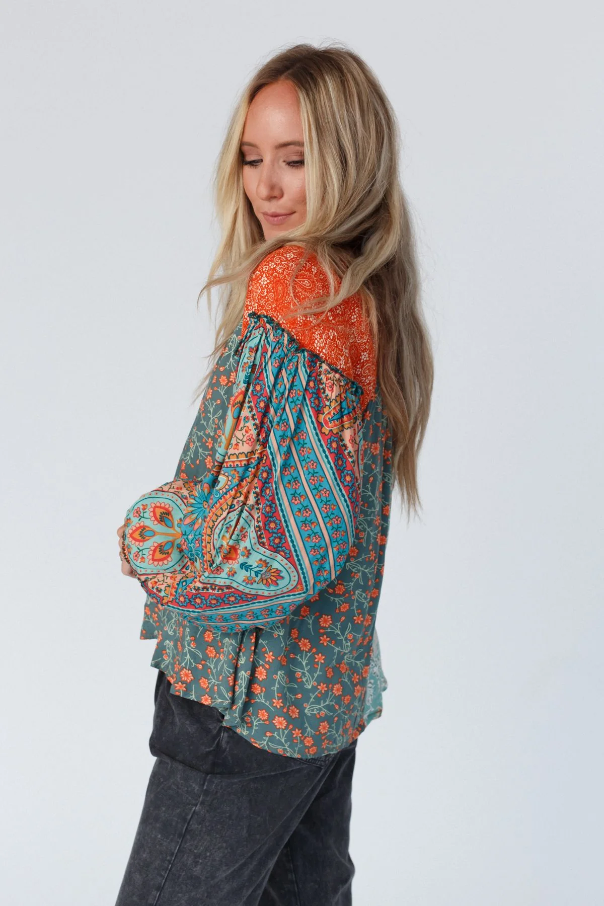 Danielle Mixed Floral Printed Top - Mint - Image 3