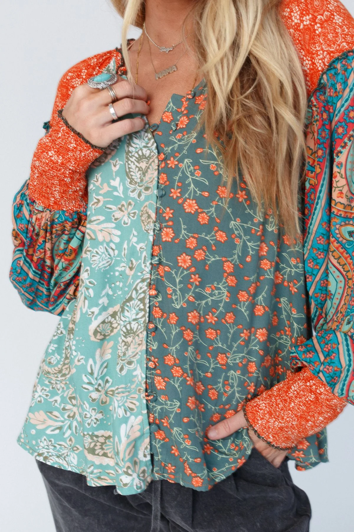 Danielle Mixed Floral Printed Top - Mint - Image 5