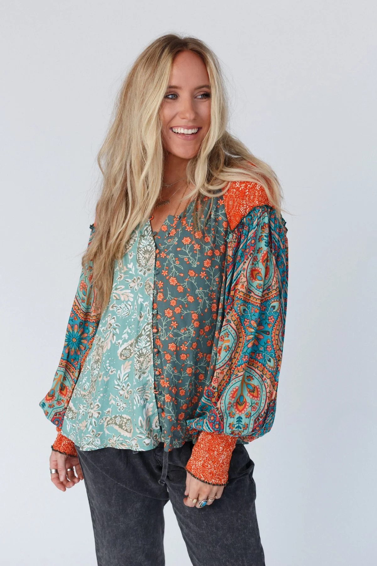 Danielle Mixed Floral Printed Top - Mint - Image 7