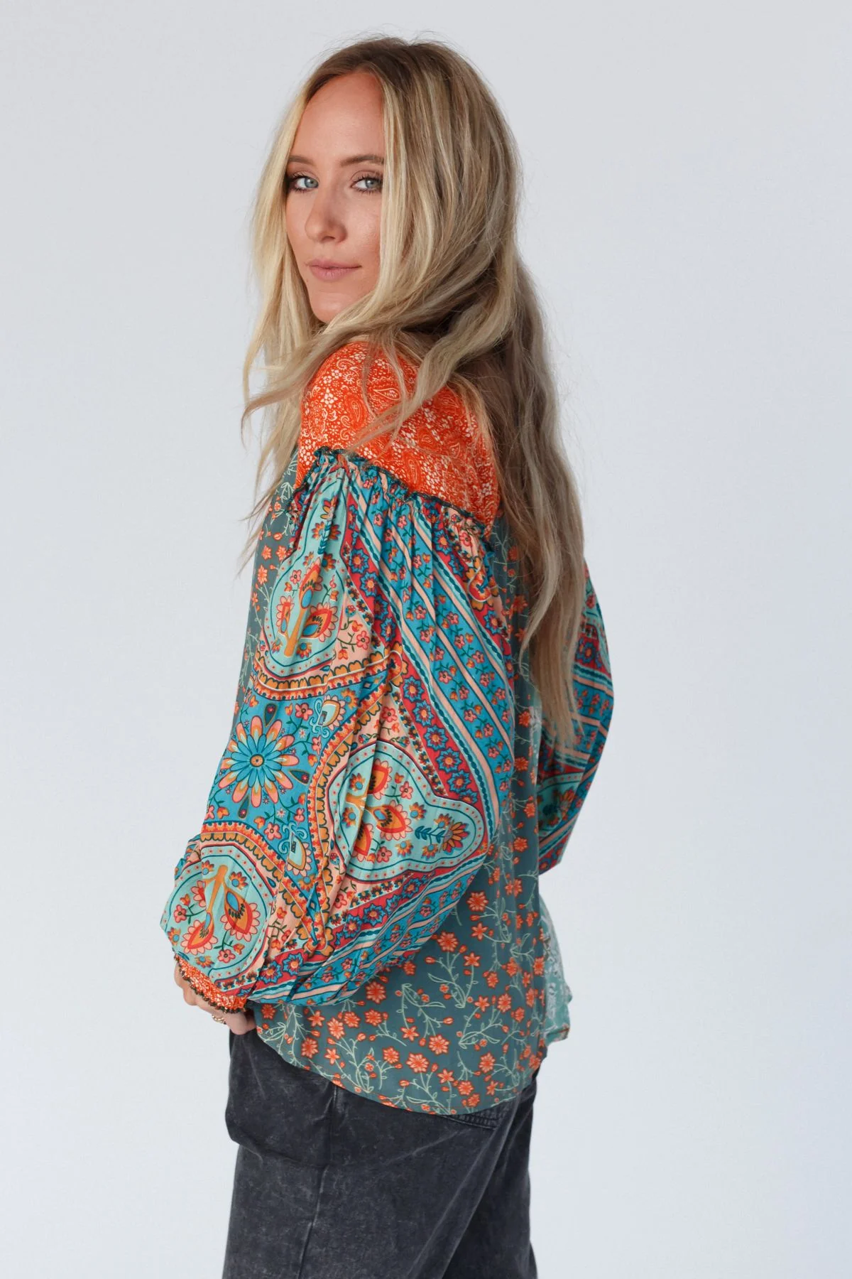 Danielle Mixed Floral Printed Top - Mint - Image 9