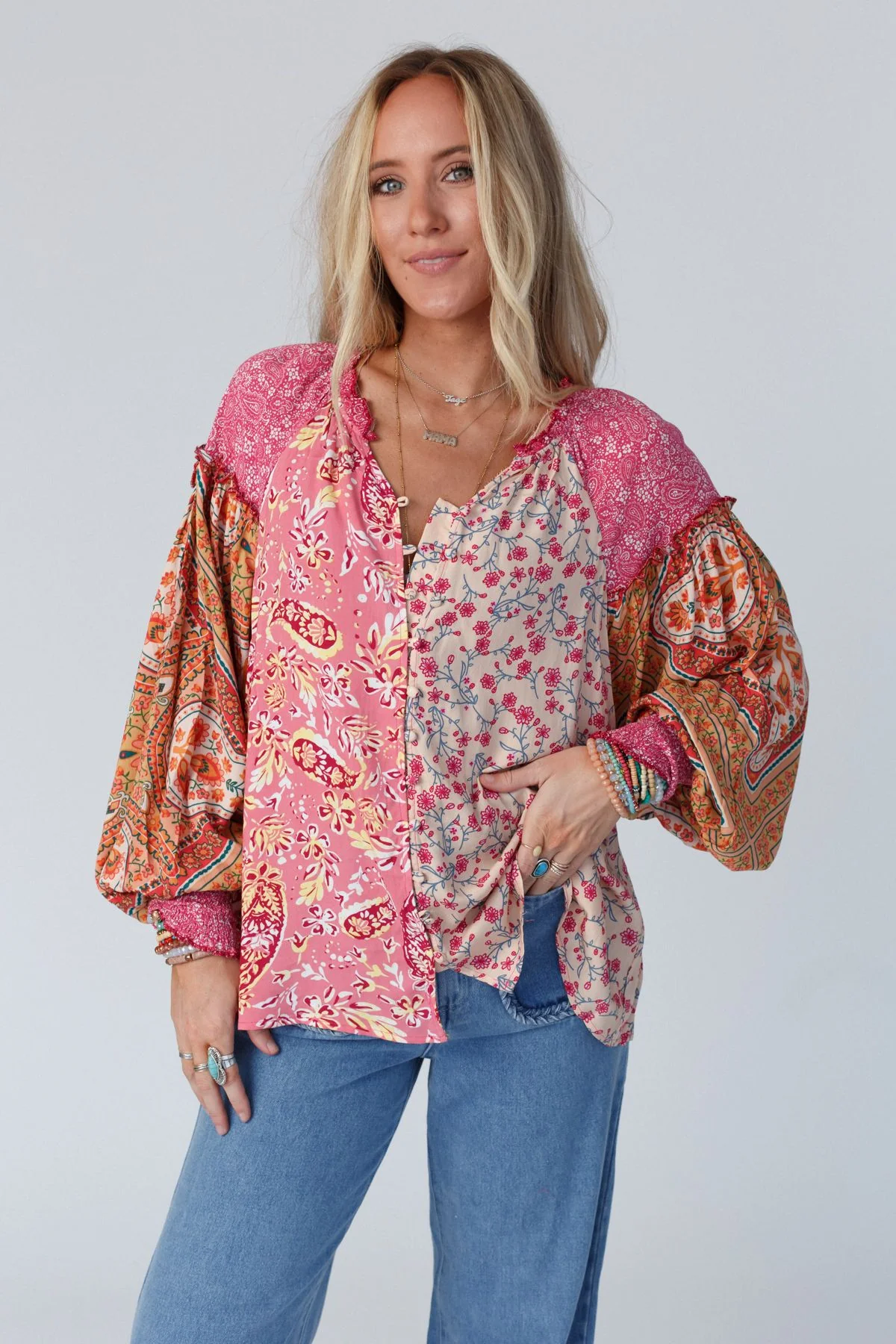 Danielle Mixed Floral Printed Top - Pink - Image 11