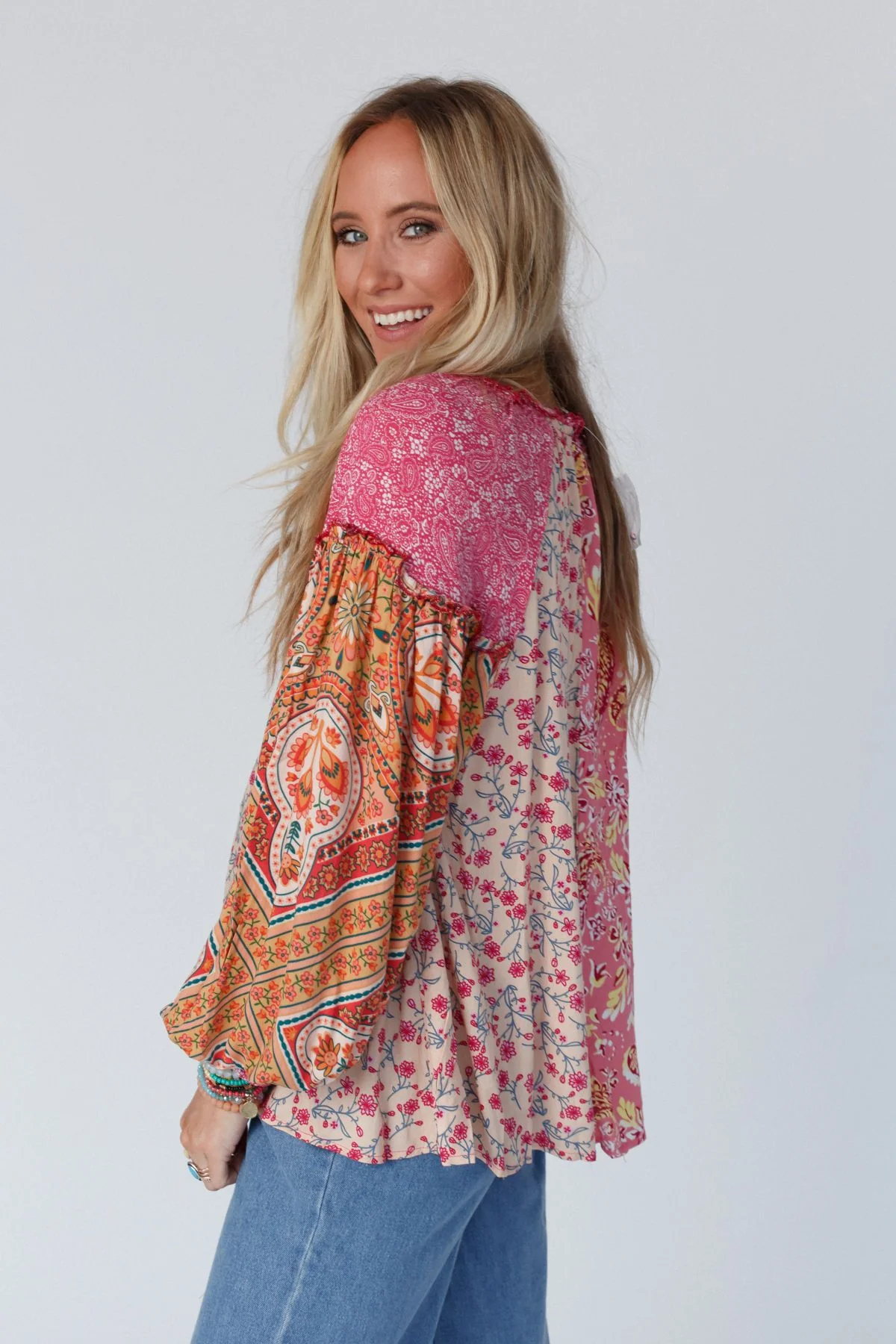 Danielle Mixed Floral Printed Top - Pink - Image 5