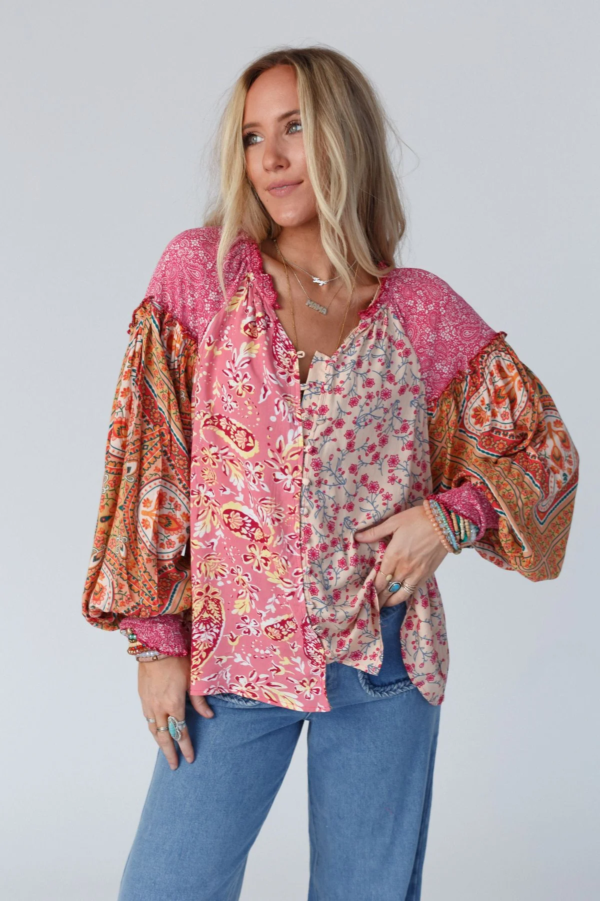 Danielle Mixed Floral Printed Top - Pink - Image 9