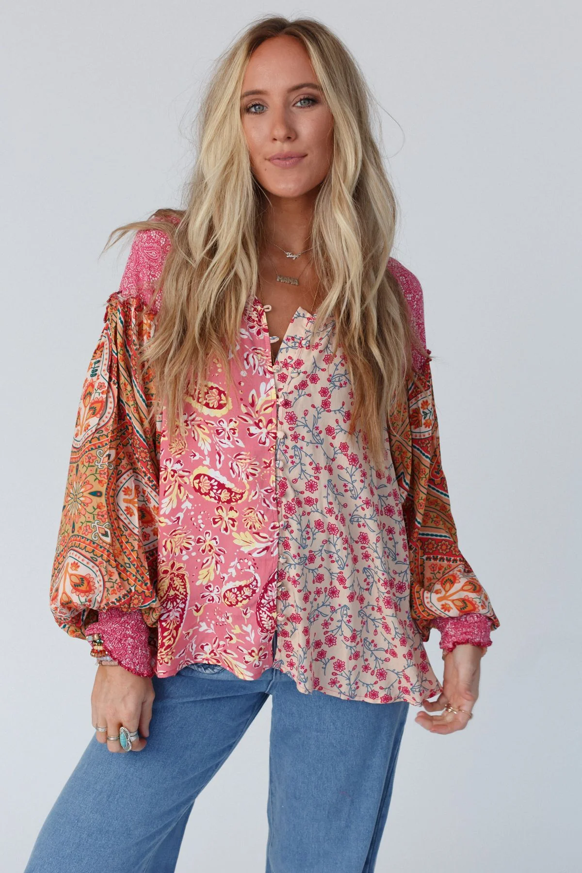 Danielle Mixed Floral Printed Top - Pink - Image 4