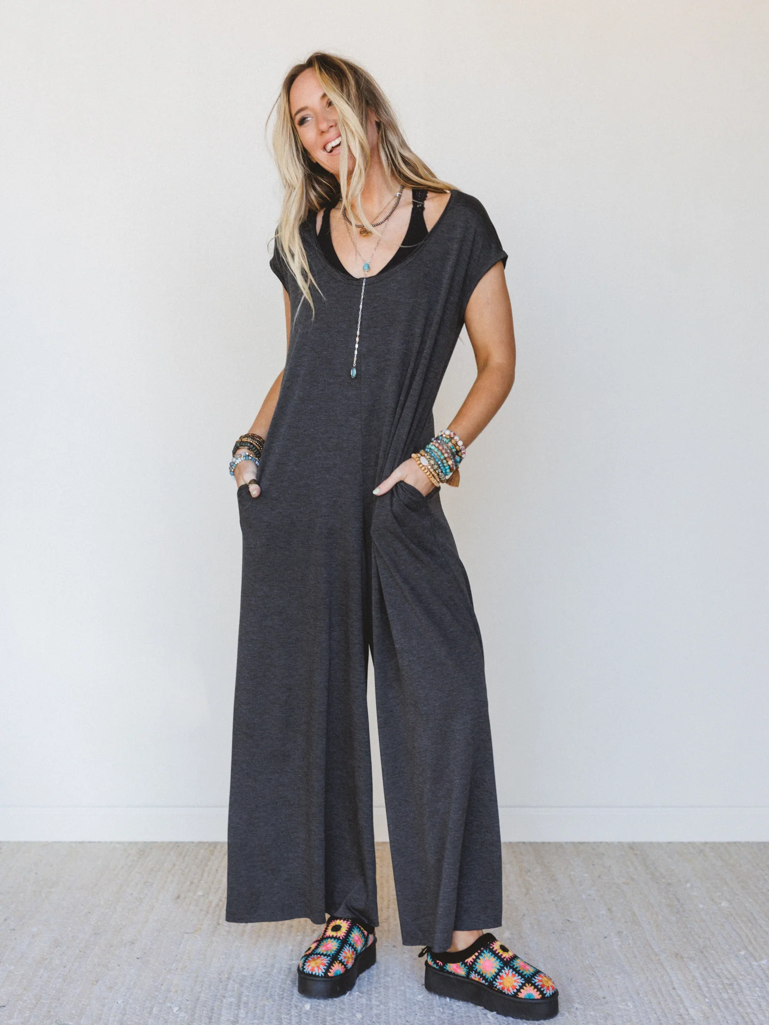 The Nest Daphne Scoop Neck Jumpsuit - Charcoal - Image 2