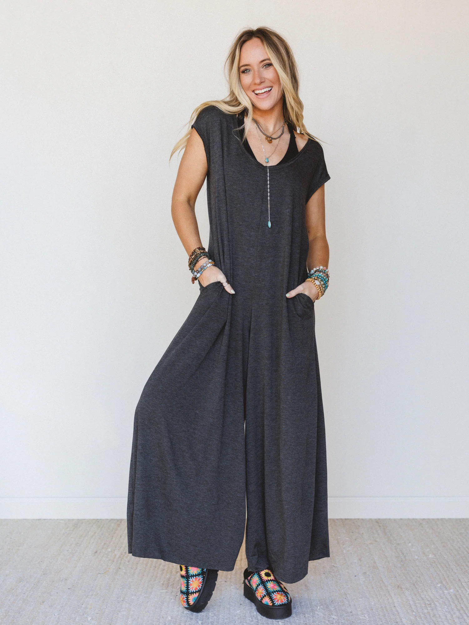 The Nest Daphne Scoop Neck Jumpsuit - Charcoal - Pre Order