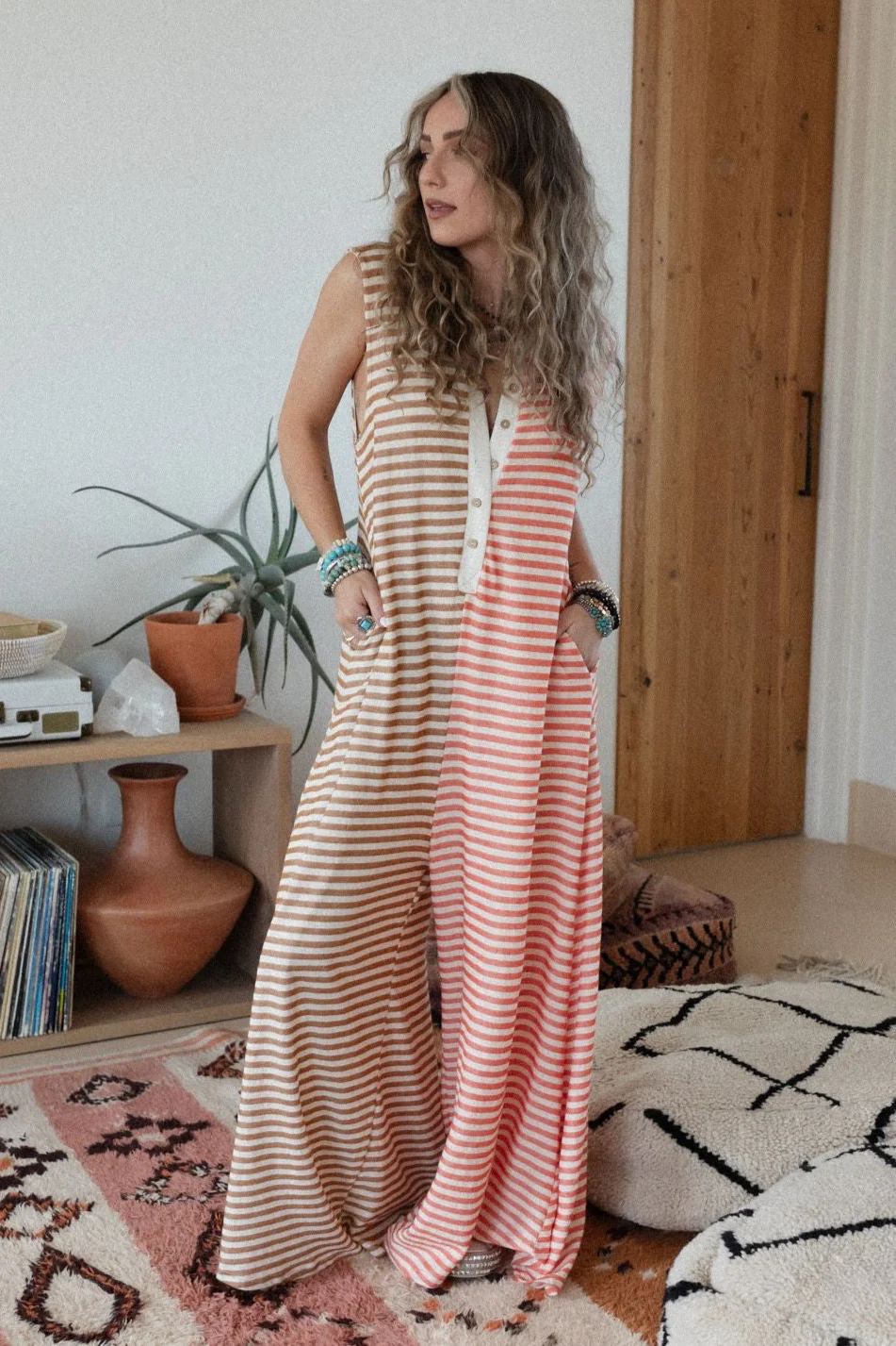Daphne Striped Wide Leg Jumpsuit - Coral Multi - Image 6