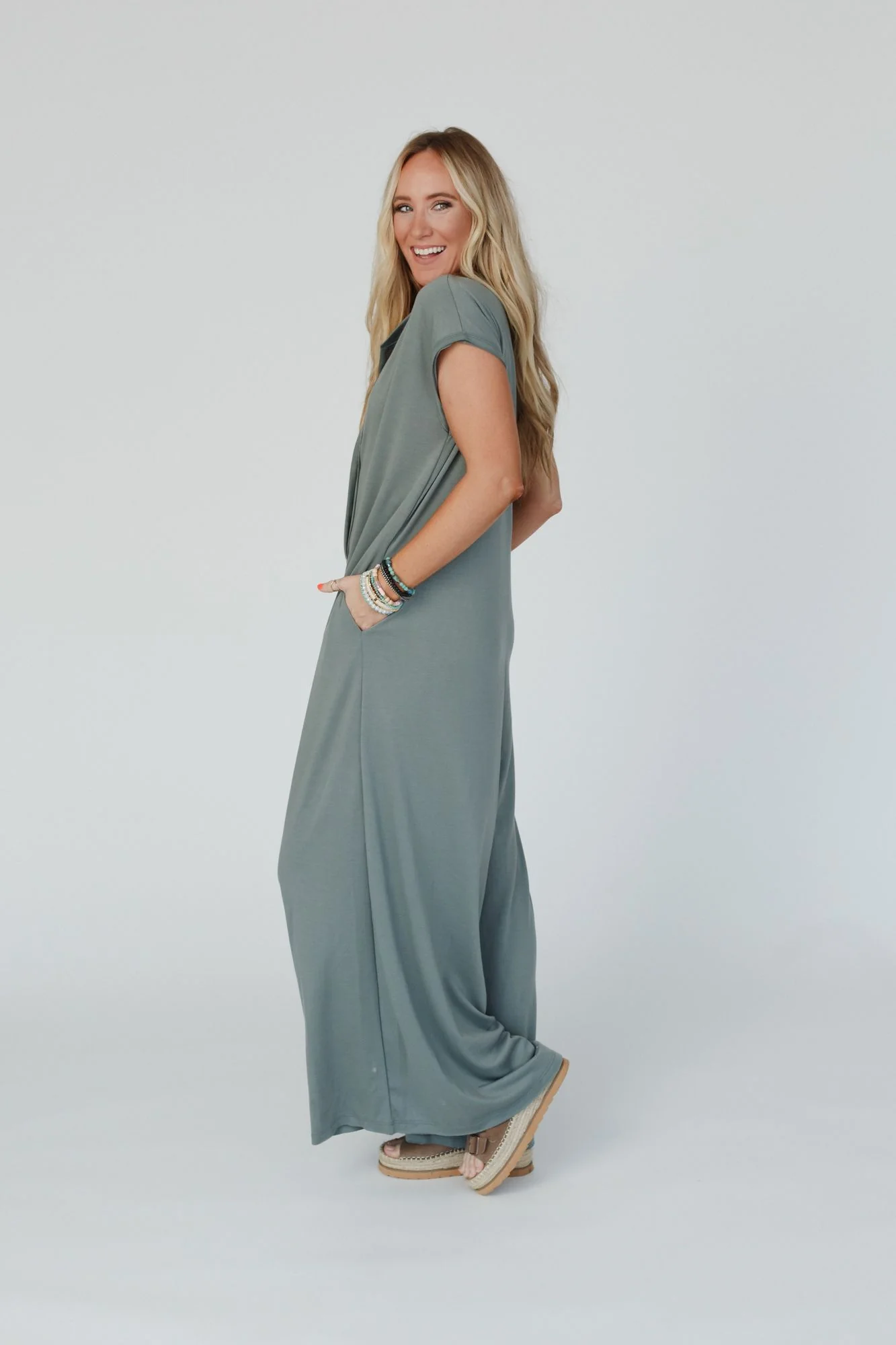 The Nest Davina Wide Leg Jumpsuit - Light Olive - Image 5